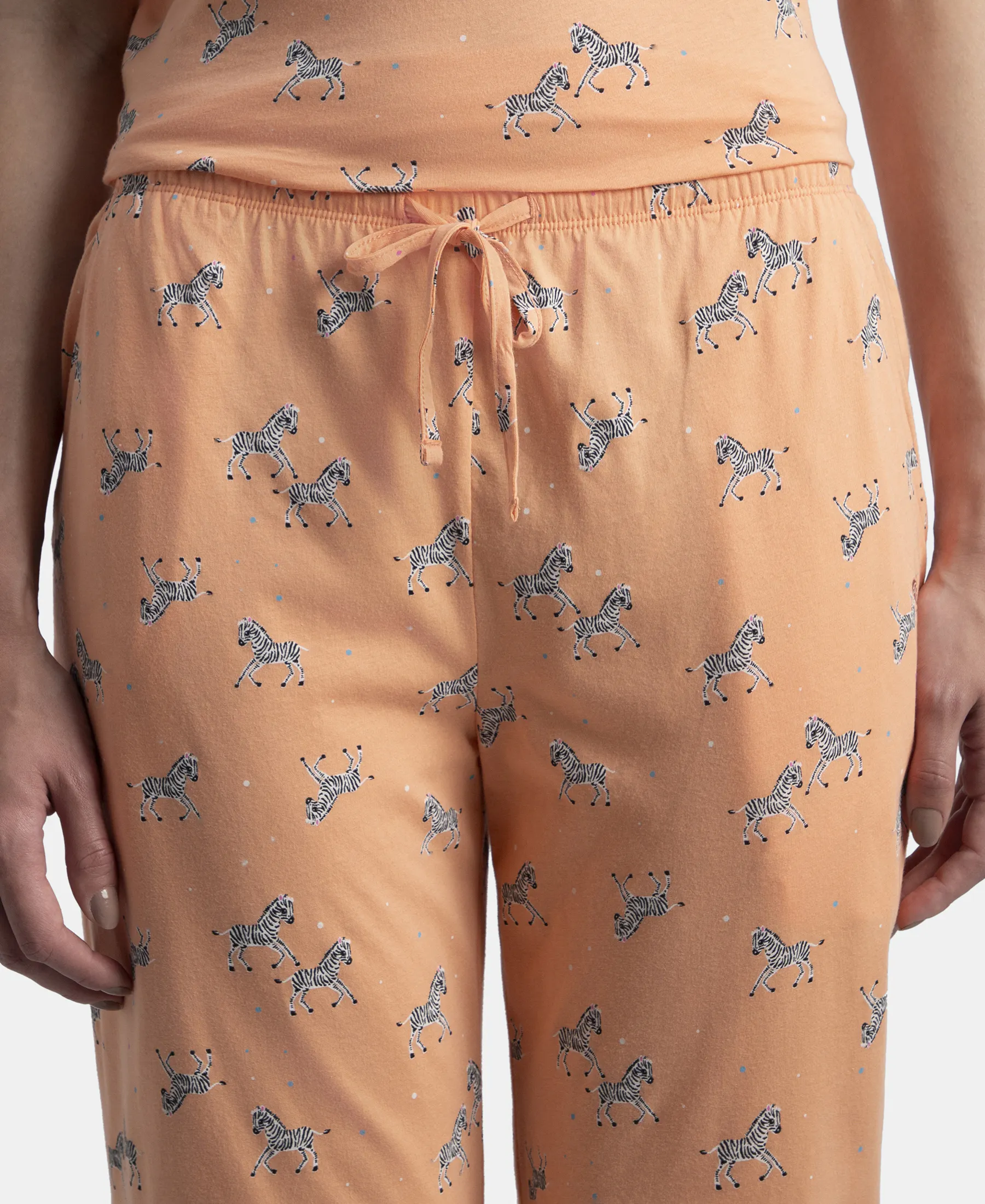 Cotton Short Sleeve Printed T-Shirt & Pyjama Sleep Set - Coral - Image 8