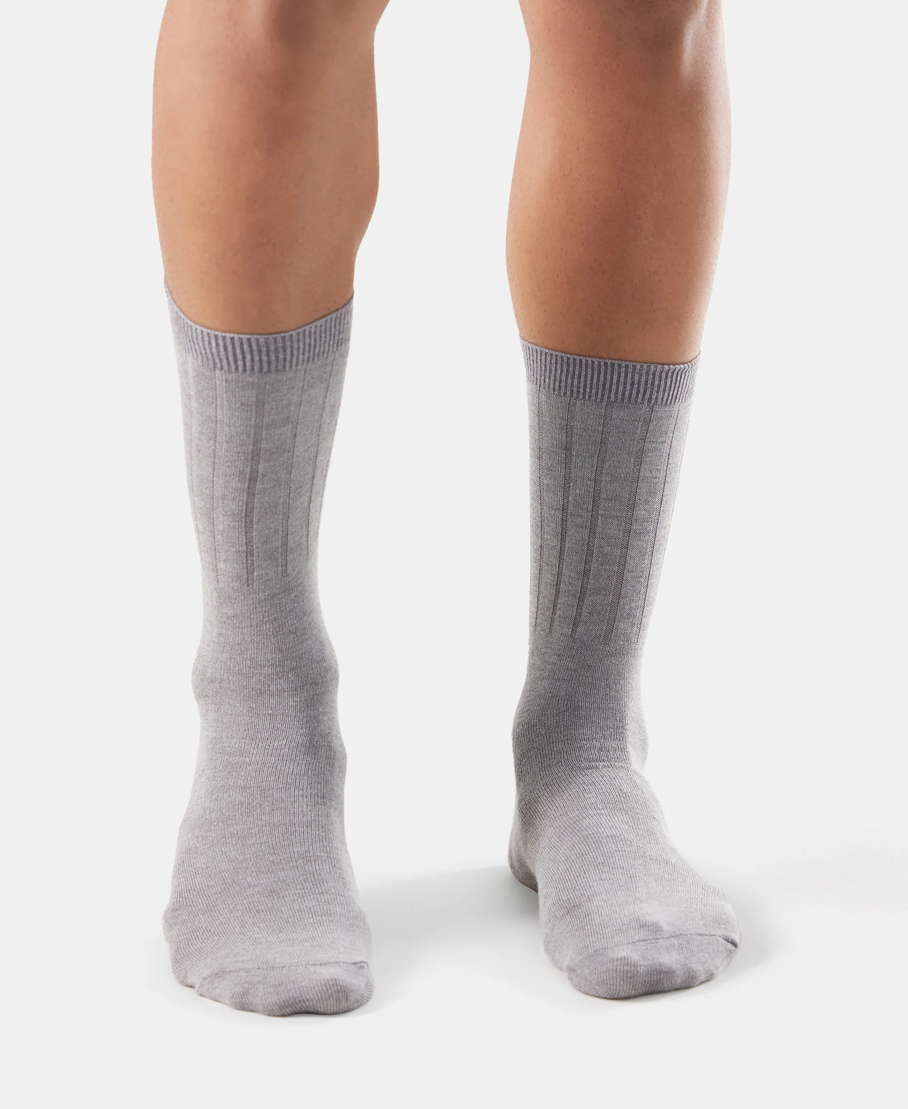 Blended Modal Stretch Crew Length Thermal Socks With StayFresh Treatment - Mid Grey Melange - Image 2