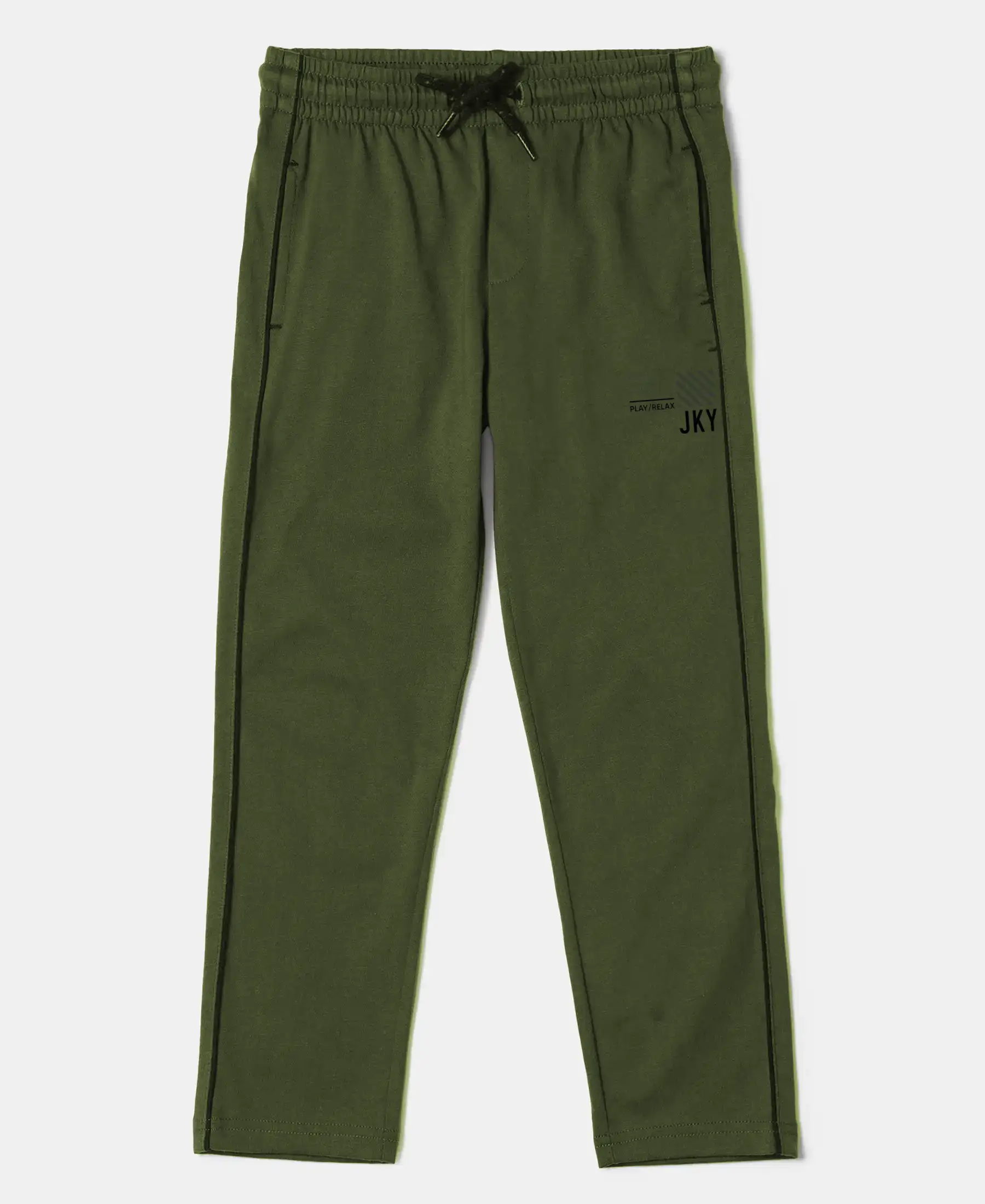 Boy's Super Combed Cotton Rich Graphic Printed Trackpants with Contrast Side Piping - Thyme