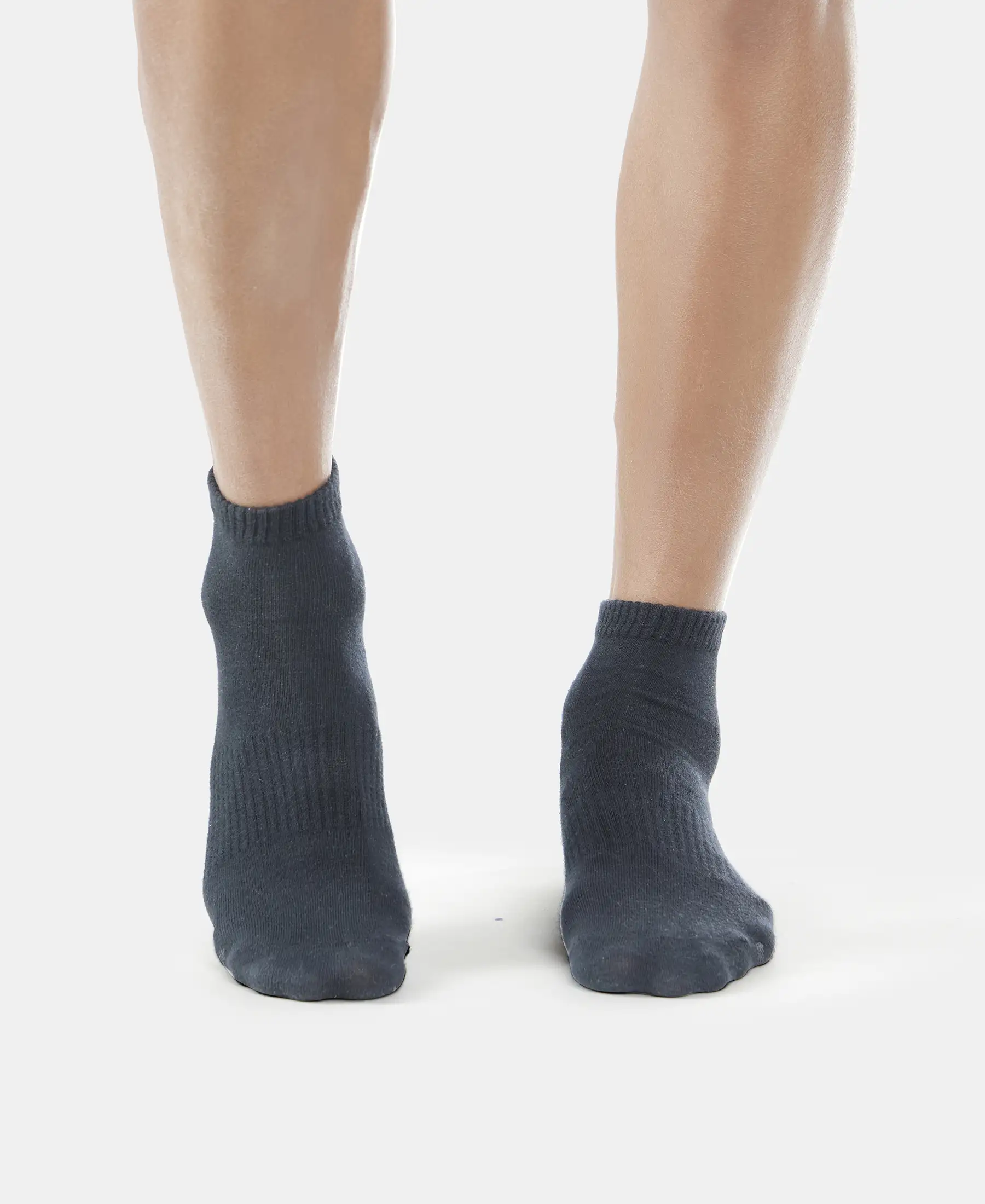 Compact Cotton Elastane Stretch Ankle Length Socks With StayFresh Treatment - Black & Charcoal Melange (Pack of 2) - Image 2