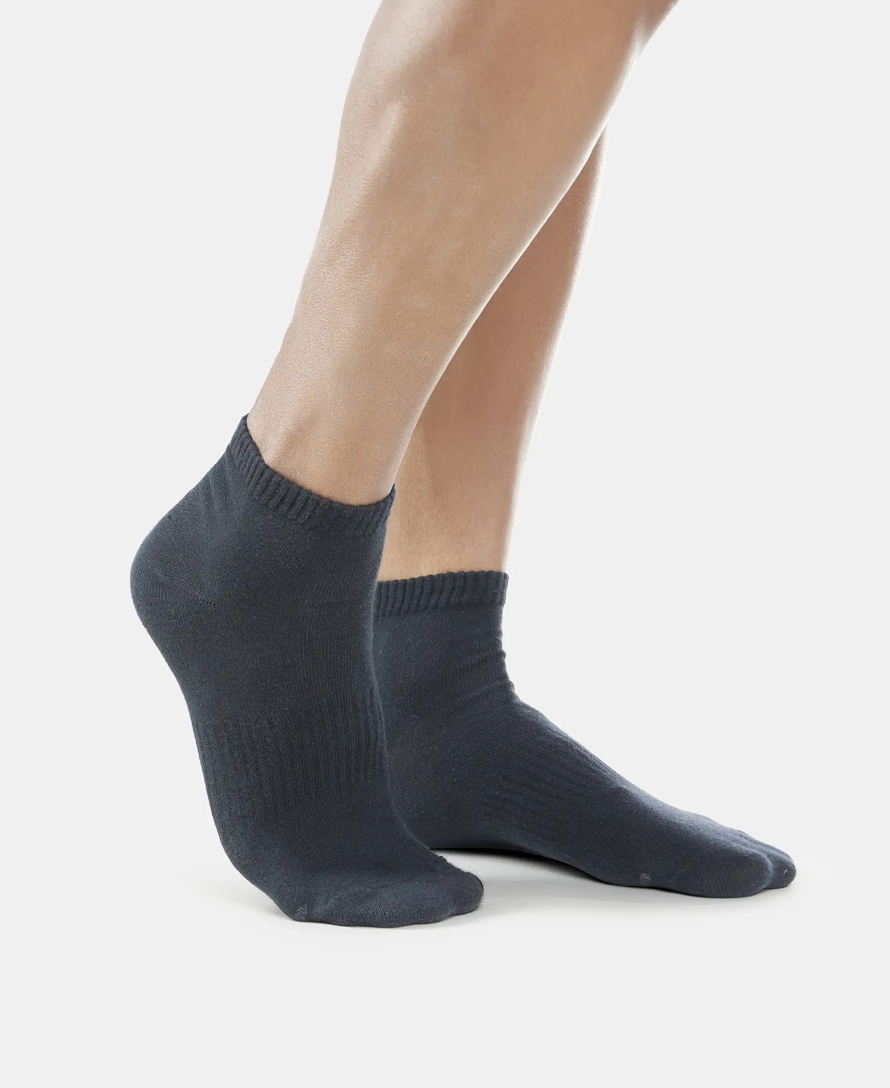 Compact Cotton Elastane Stretch Ankle Length Socks With StayFresh Treatment - Black & Charcoal Melange (Pack of 2) - Image 3