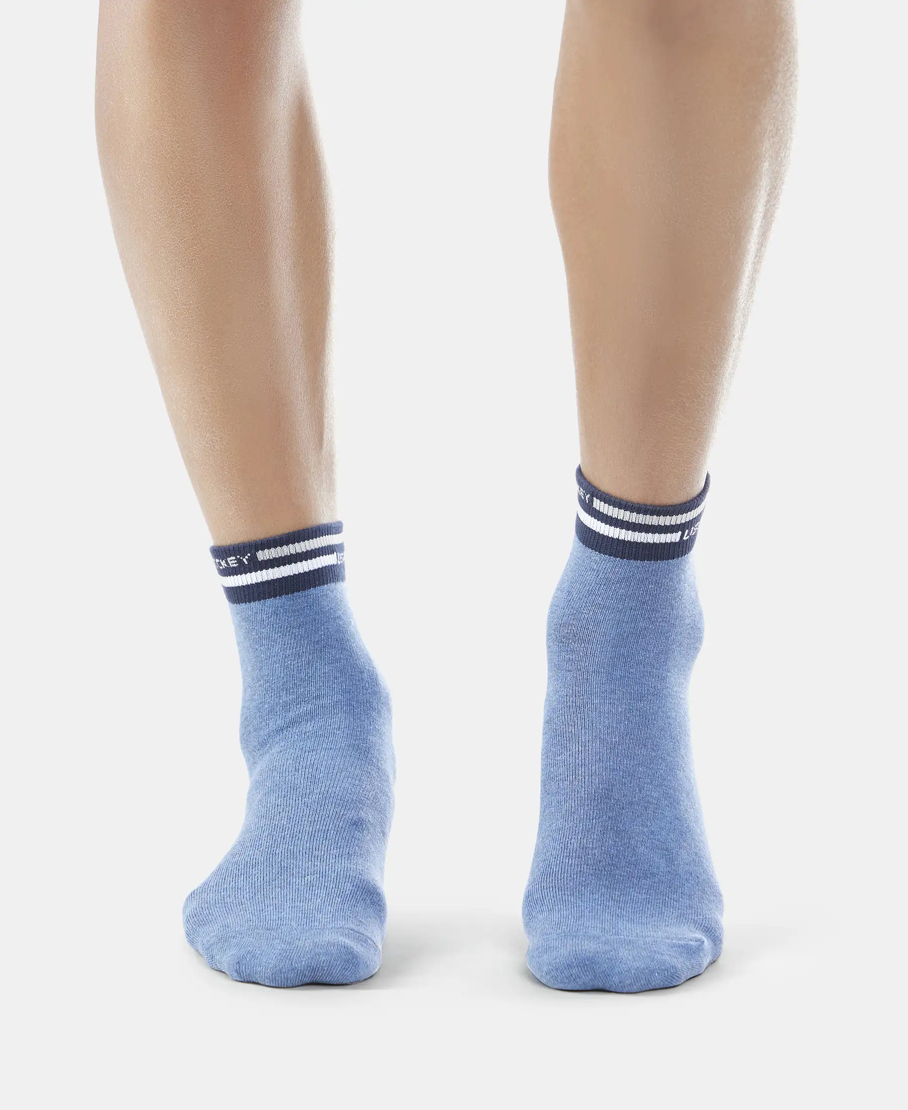 Compact Cotton Elastane Stretch Ankle Length Socks with StayFresh Treatment - Denim Melange - Image 2