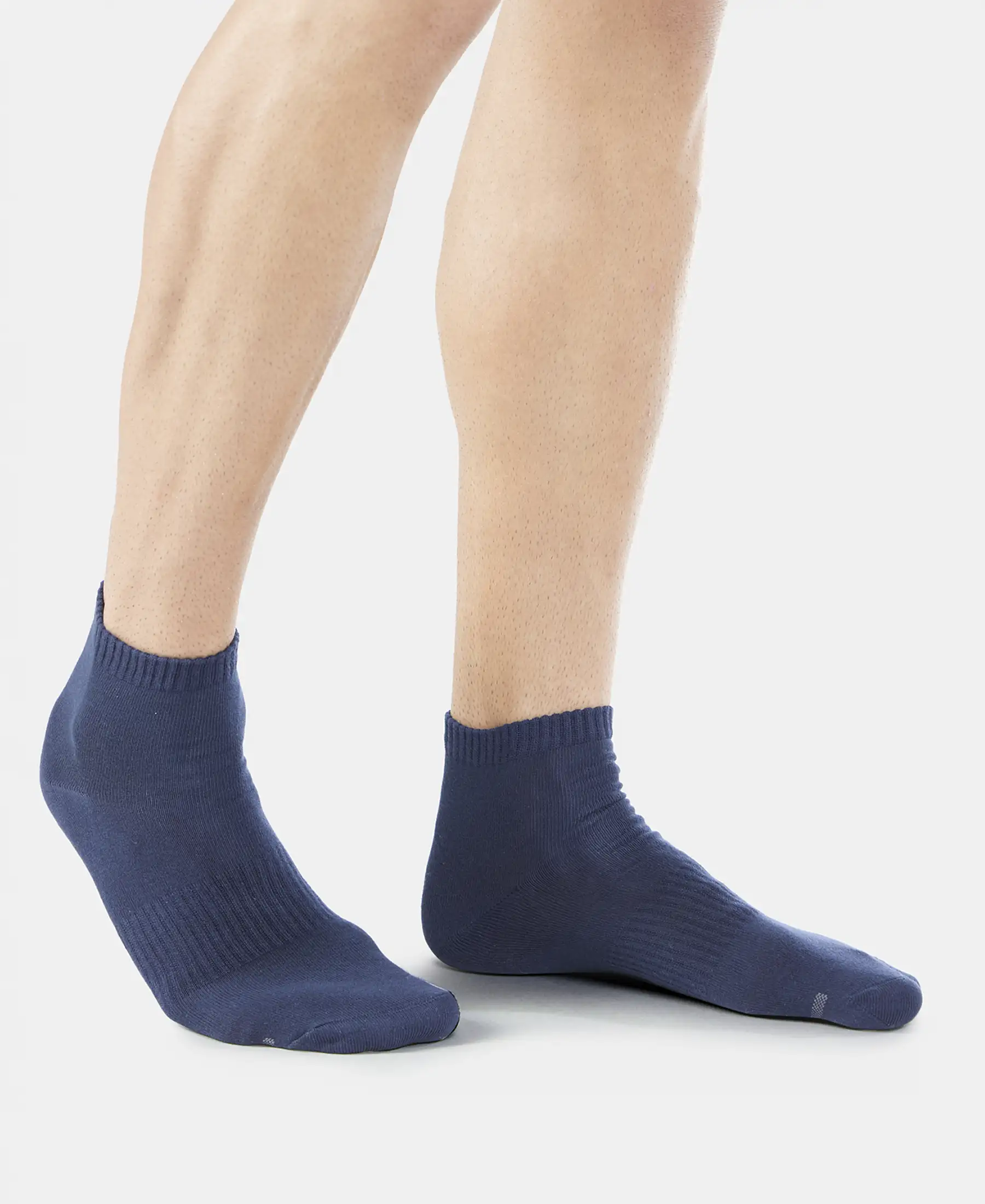 Compact Cotton Elastane Stretch Ankle Length Socks With StayFresh Treatment - Navy & Charcoal Melange (Pack of 2) - Image 4