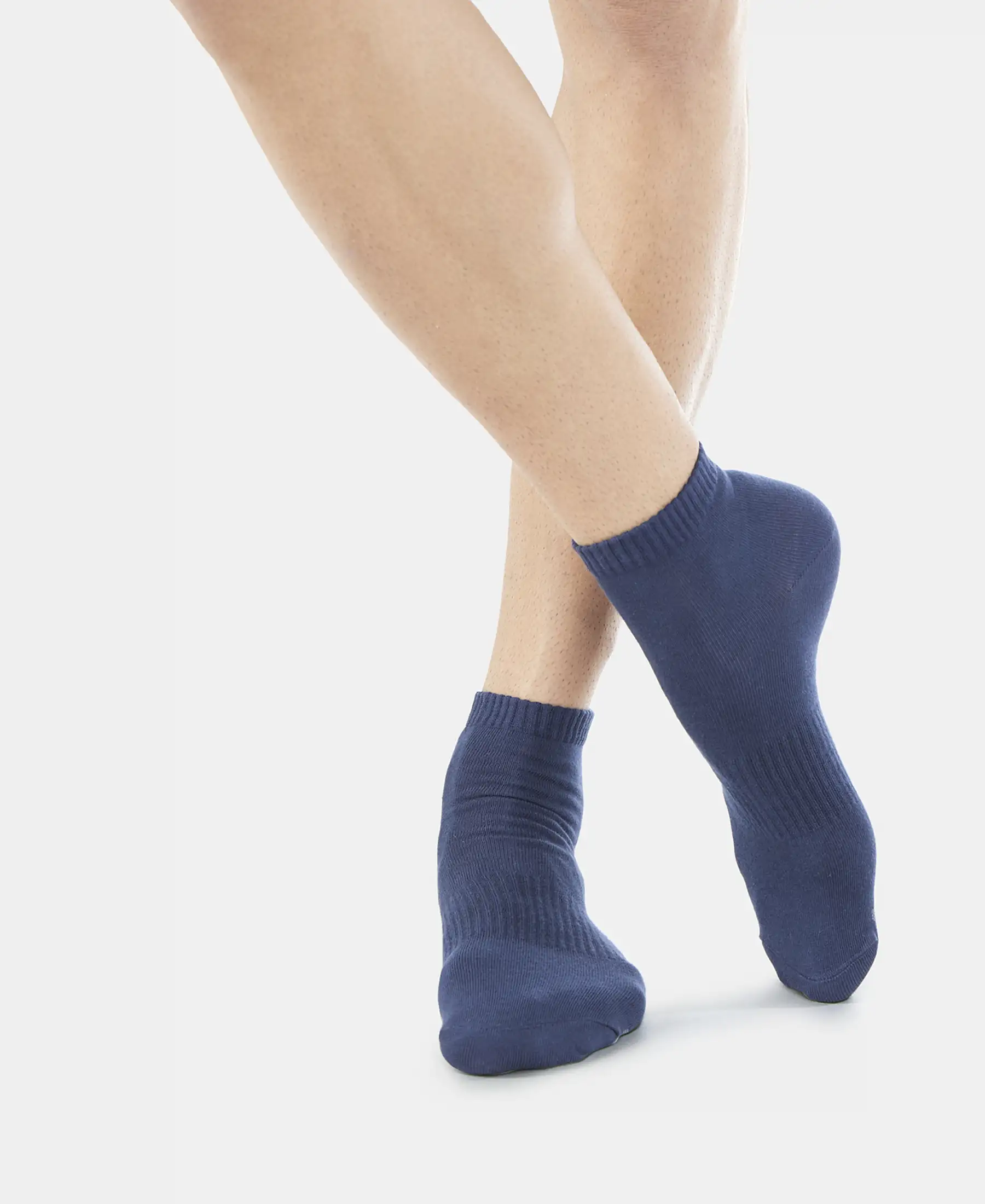 Compact Cotton Elastane Stretch Ankle Length Socks With StayFresh Treatment - Navy & Charcoal Melange (Pack of 2) - Image 9