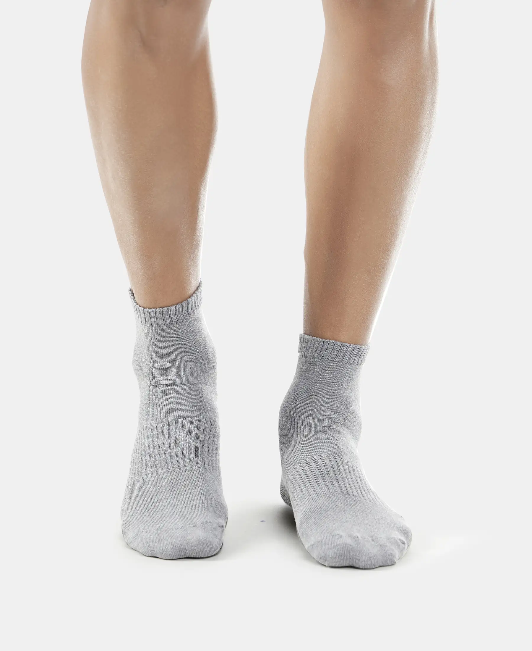 Compact Cotton Elastane Stretch Ankle Length Socks With StayFresh Treatment - Navy & Mid Grey Melange (Pack of 2) - Image 2