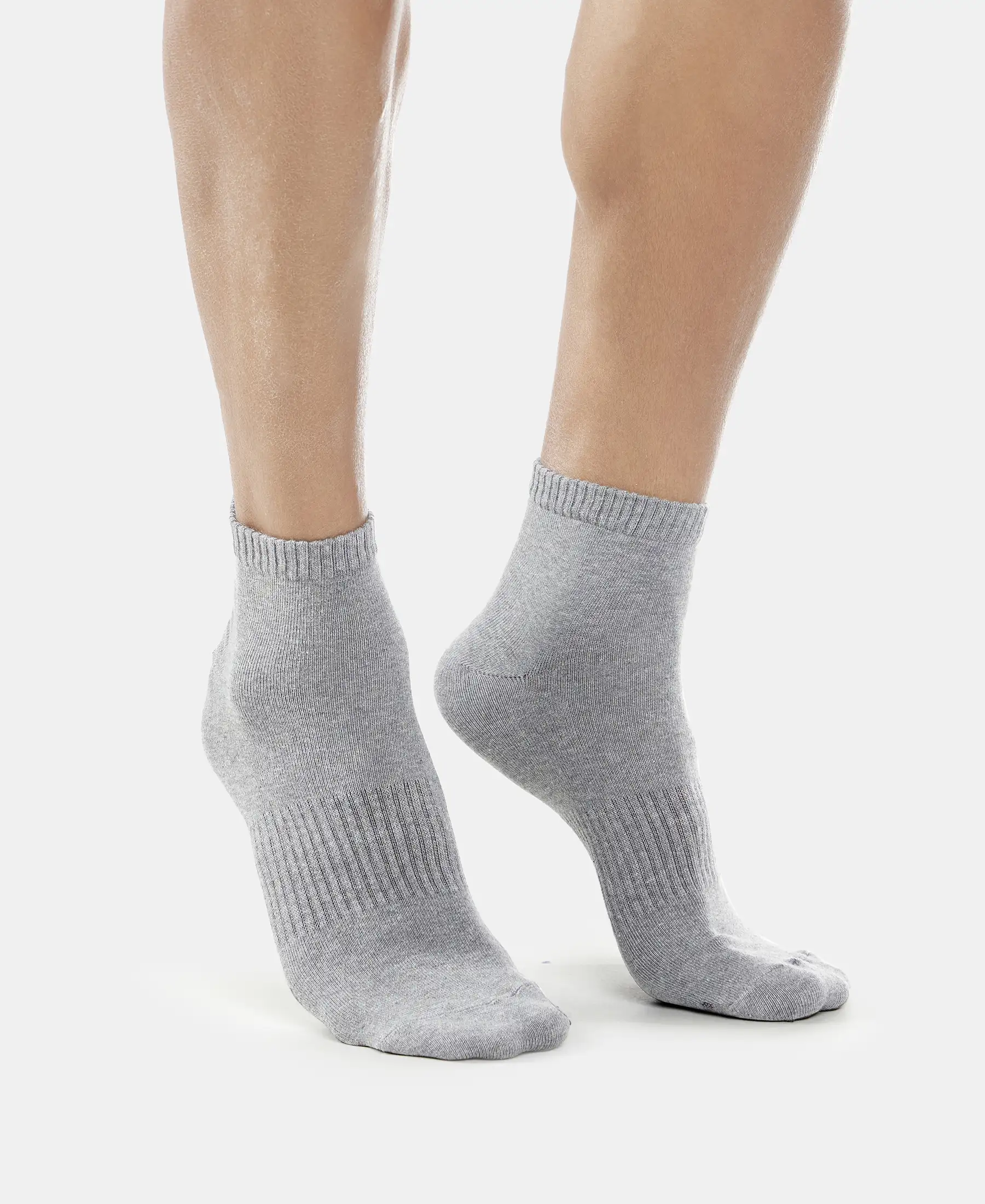 Compact Cotton Elastane Stretch Ankle Length Socks With StayFresh Treatment - Navy & Mid Grey Melange (Pack of 2) - Image 3