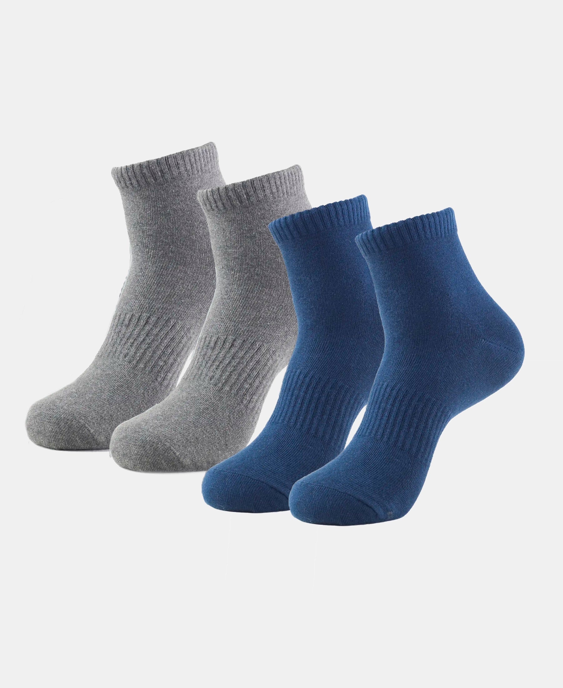Compact Cotton Elastane Stretch Ankle Length Socks With StayFresh Treatment - Navy & Mid Grey Melange (Pack of 2) - Image 5