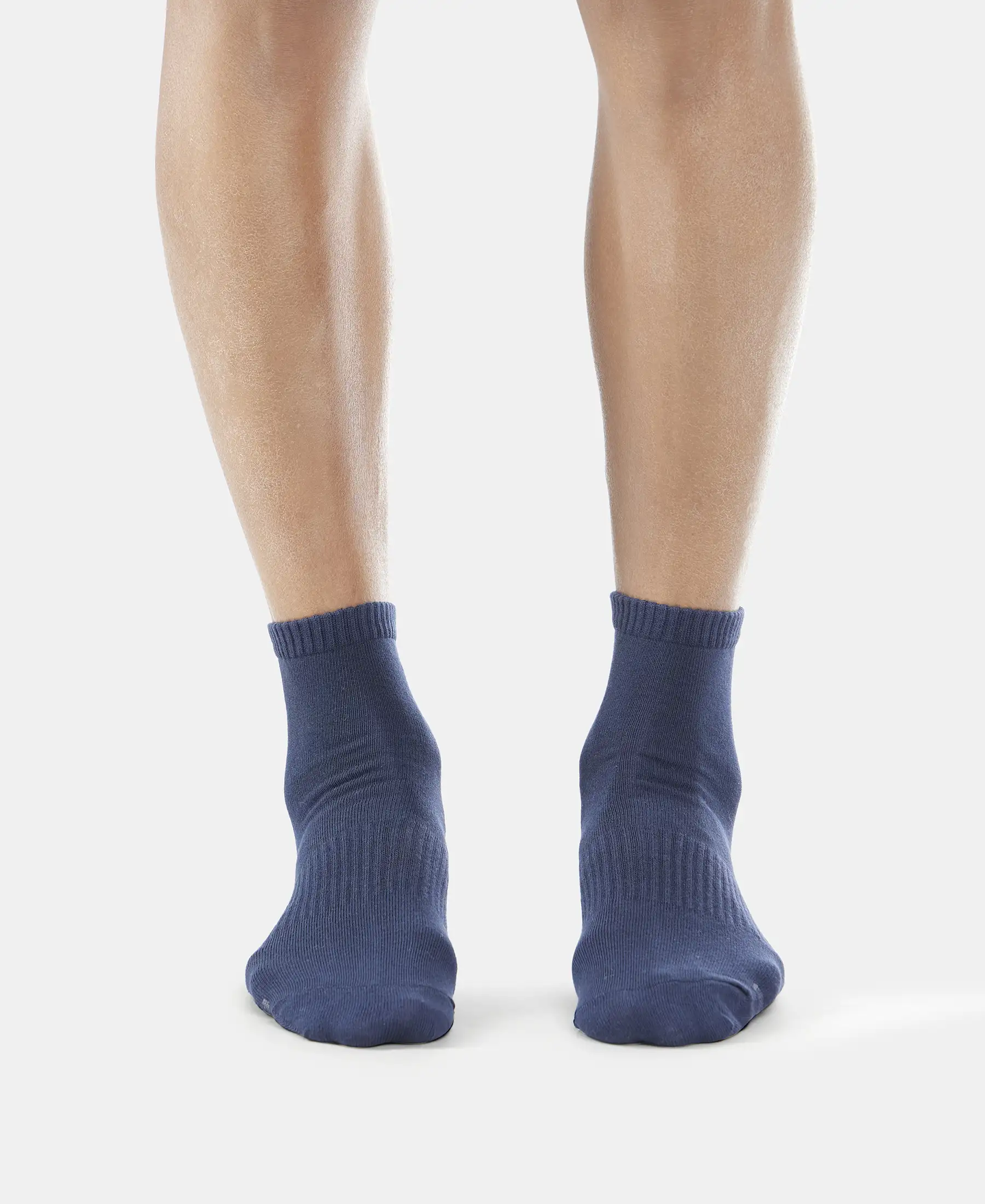 Compact Cotton Elastane Stretch Ankle Length Socks With StayFresh Treatment - Navy & Mid Grey Melange (Pack of 2) - Image 7