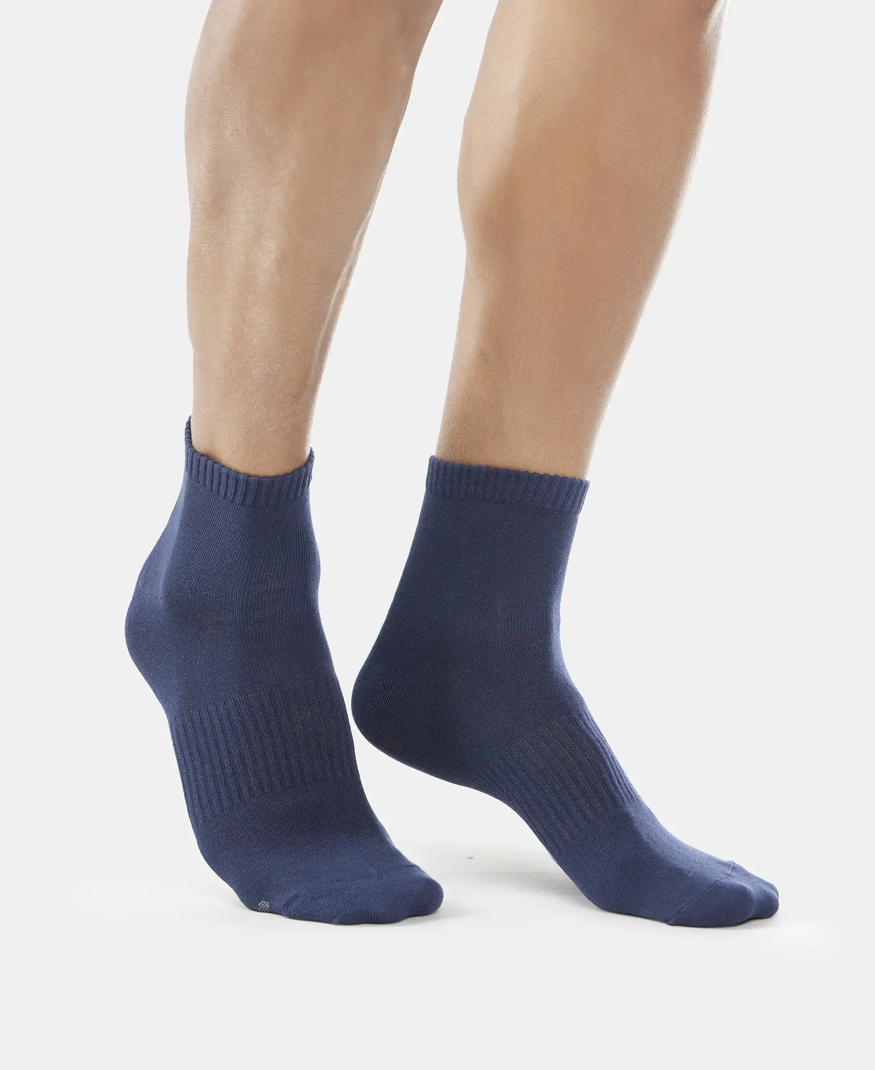 Compact Cotton Elastane Stretch Ankle Length Socks With StayFresh Treatment - Navy & Mid Grey Melange (Pack of 2) - Image 8