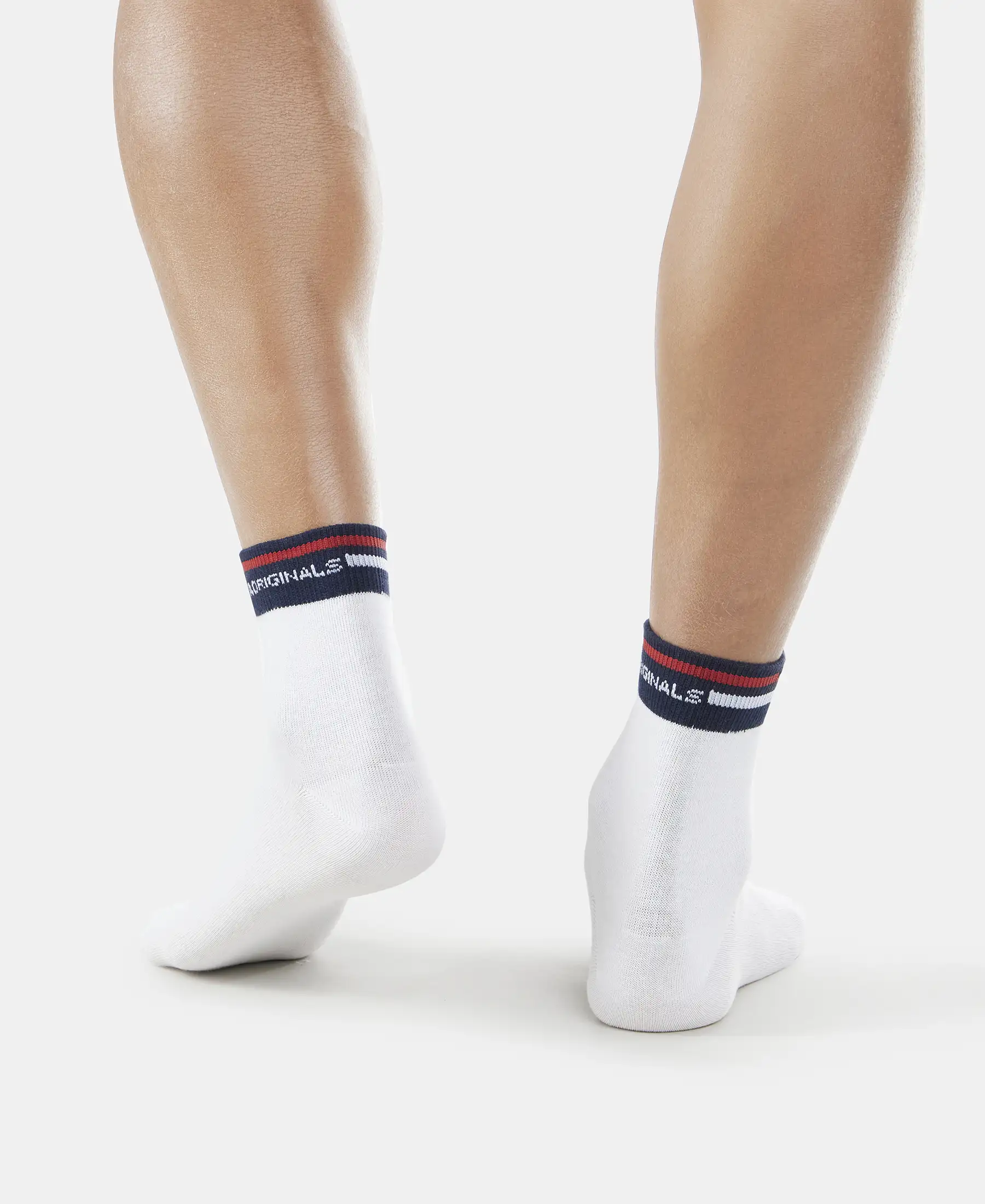 Compact Cotton Elastane Stretch Ankle Length Socks with StayFresh Treatment - White - Image 4