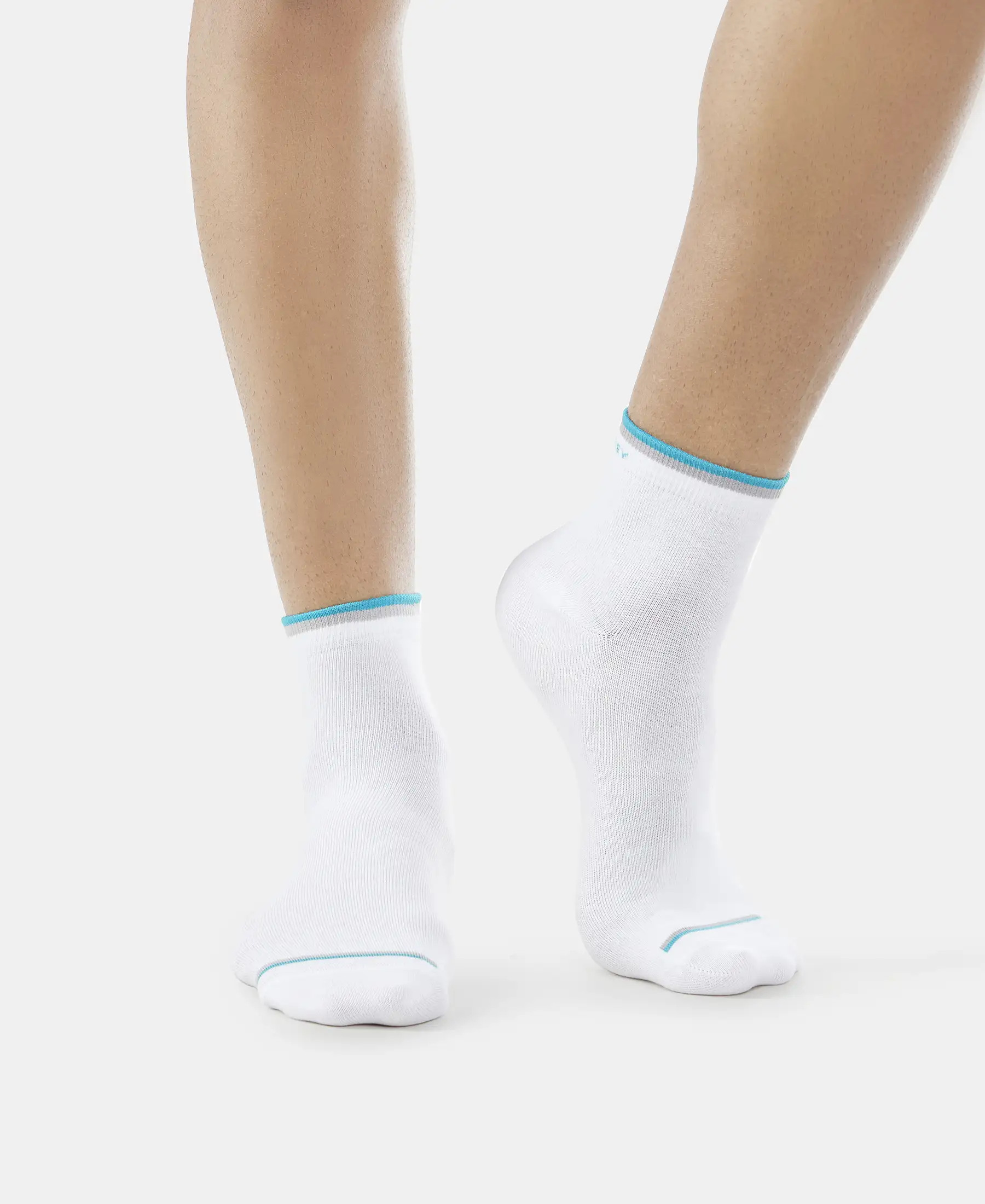 Compact Cotton Elastane Stretch Ankle Length Socks With StayFresh Treatment - White (Pack of 2) - Image 2