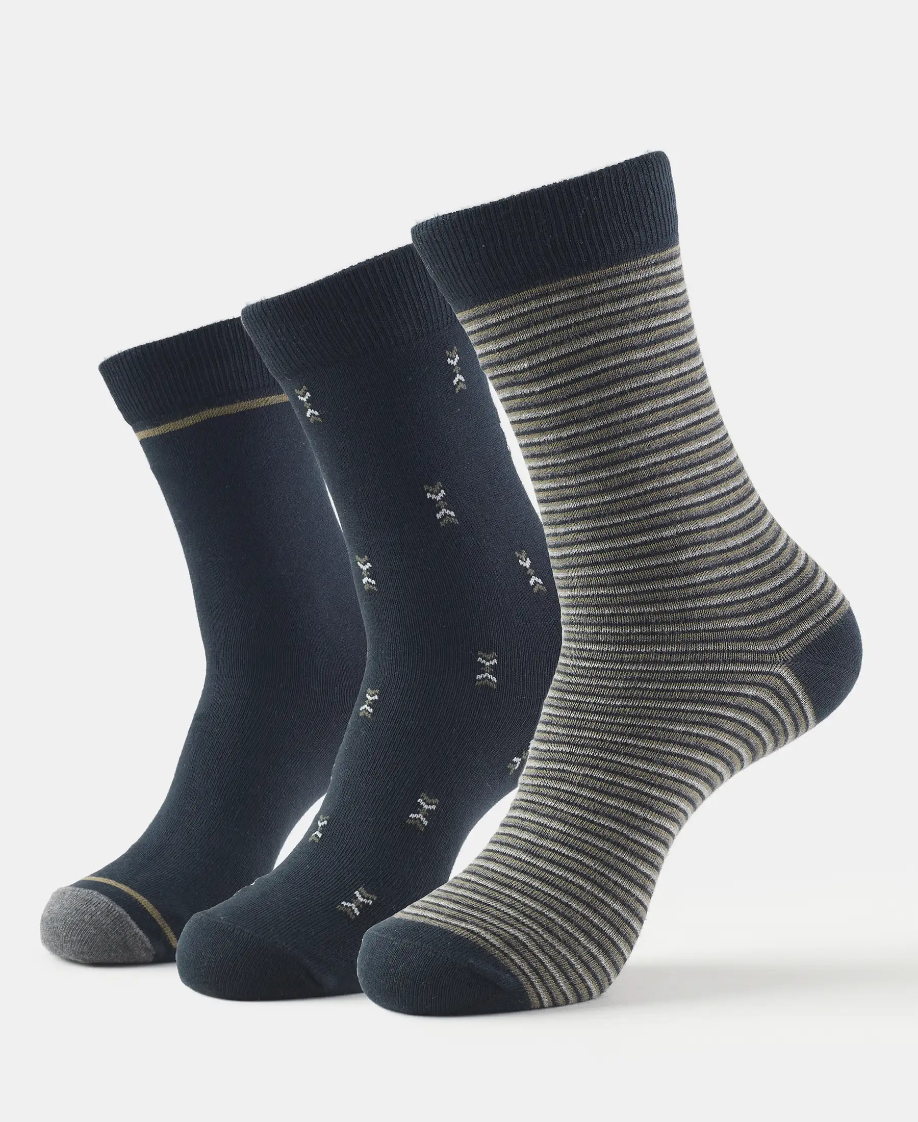 Compact Cotton Elastane Stretch Crew Length Socks with StayFresh Treatment - Black (Pack of 3) - Image 5