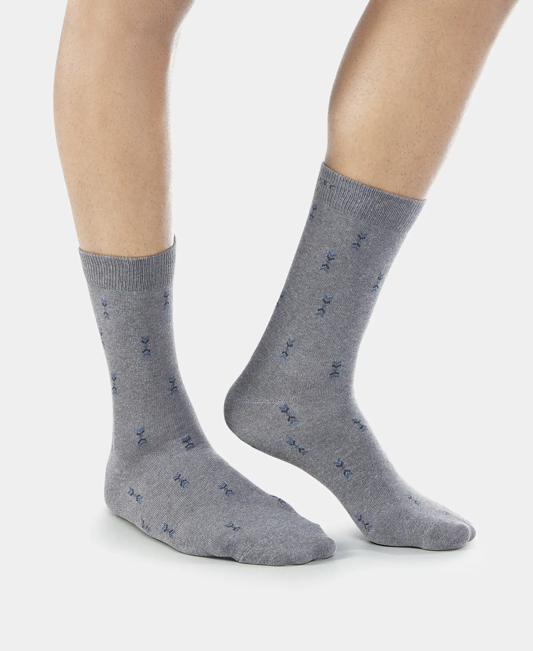 Compact Cotton Elastane Stretch Crew Length Socks with StayFresh Treatment - Charcoal Melange (Pack of 3) - Image 3