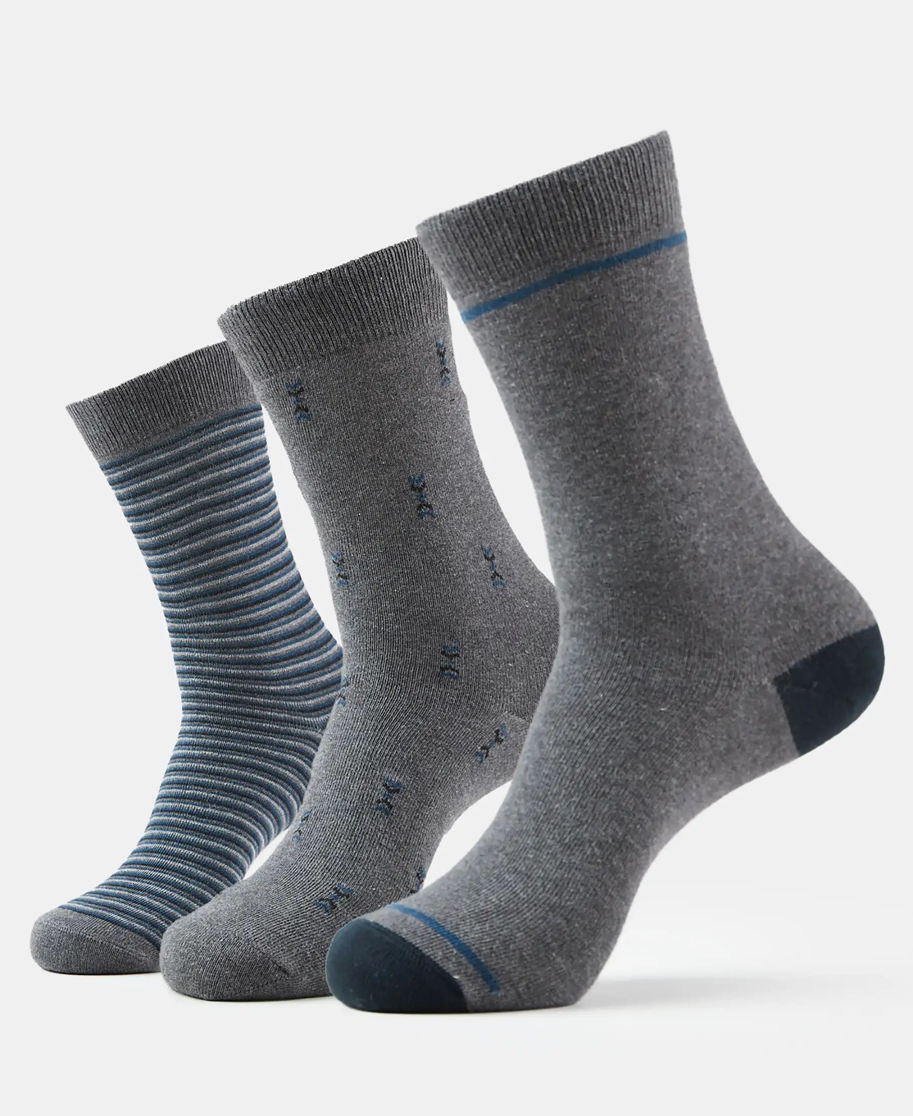 Compact Cotton Elastane Stretch Crew Length Socks with StayFresh Treatment - Charcoal Melange (Pack of 3) - Image 5