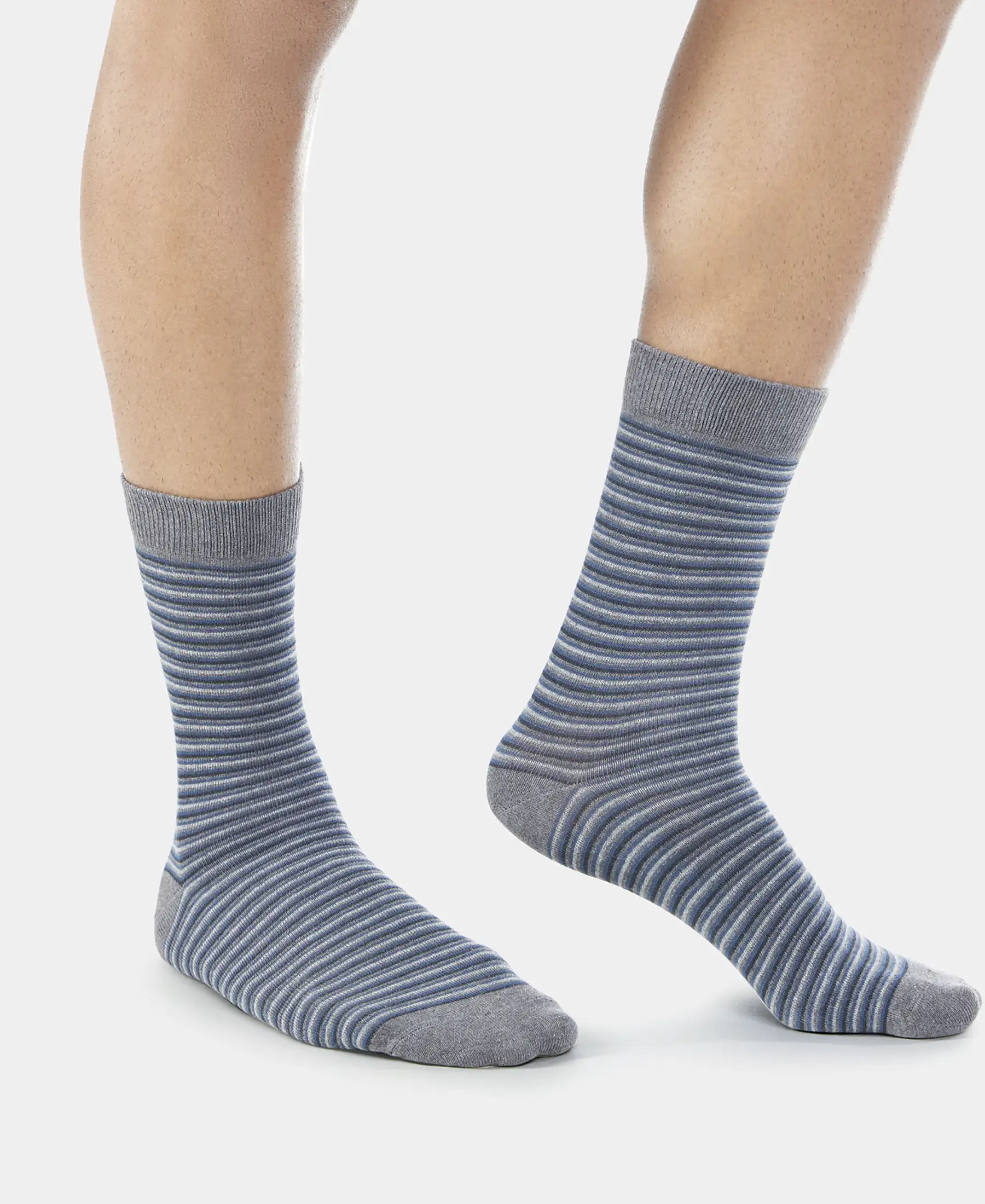 Compact Cotton Elastane Stretch Crew Length Socks with StayFresh Treatment - Charcoal Melange (Pack of 3) - Image 8