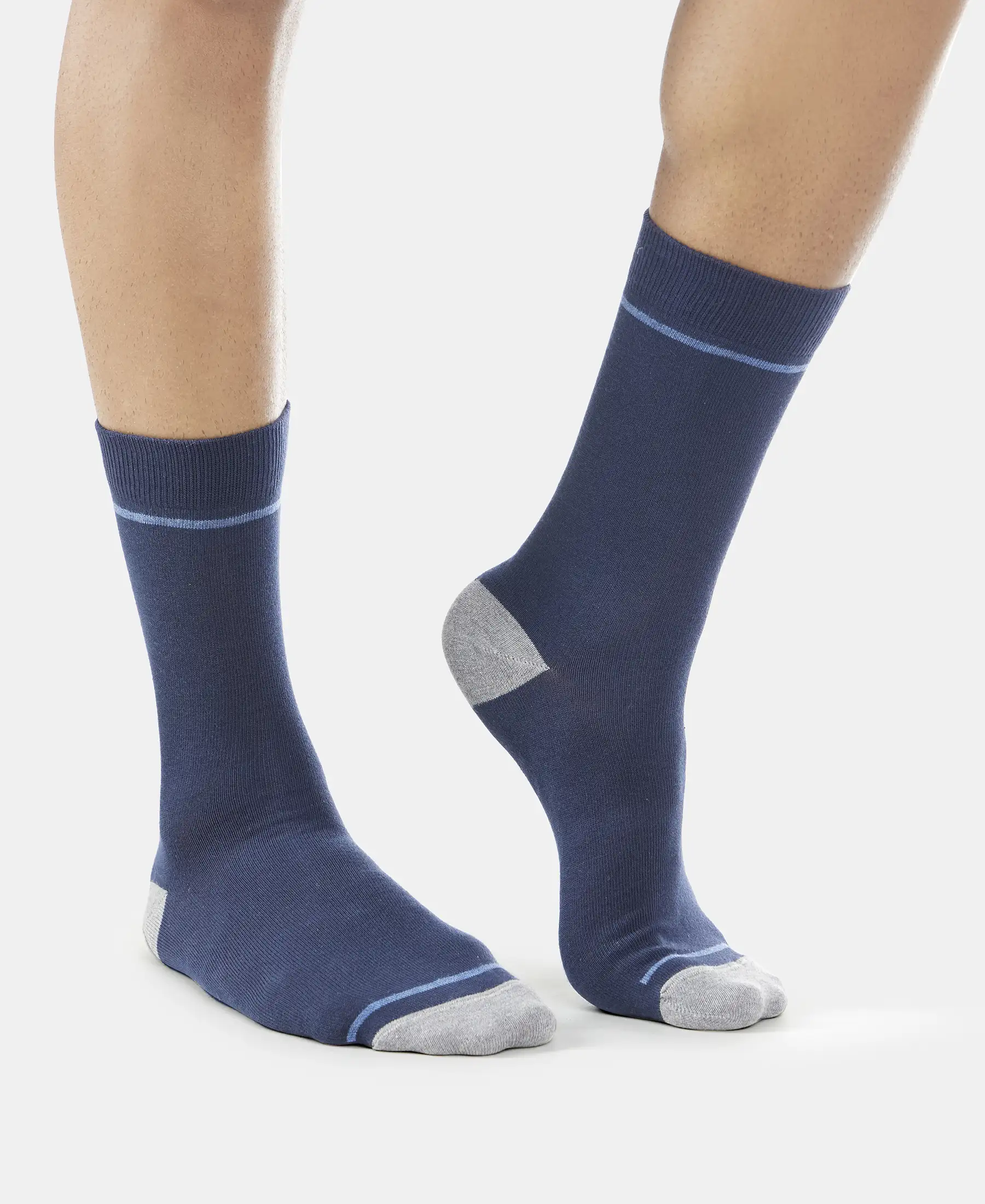 Compact Cotton Elastane Stretch Crew Length Socks with StayFresh Treatment - Navy (Pack of 3) - Image 3