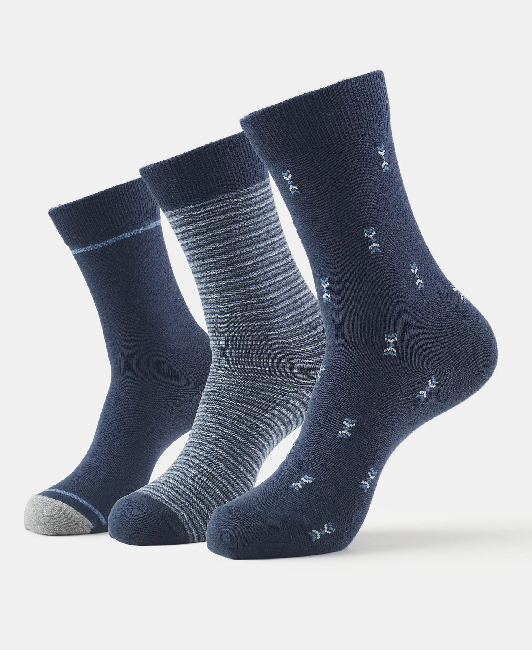 Compact Cotton Elastane Stretch Crew Length Socks with StayFresh Treatment - Navy (Pack of 3) - Image 5