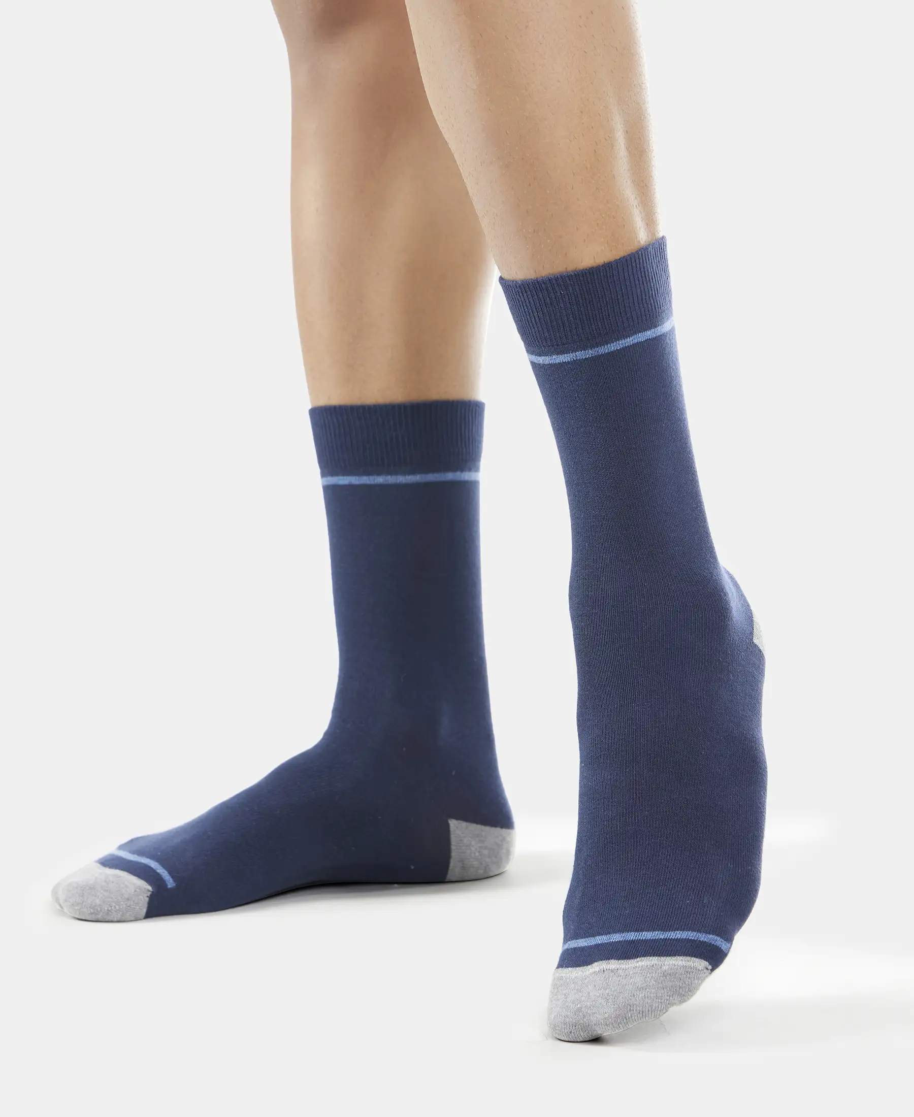 Compact Cotton Elastane Stretch Crew Length Socks with StayFresh Treatment - Navy (Pack of 3) - Image 6