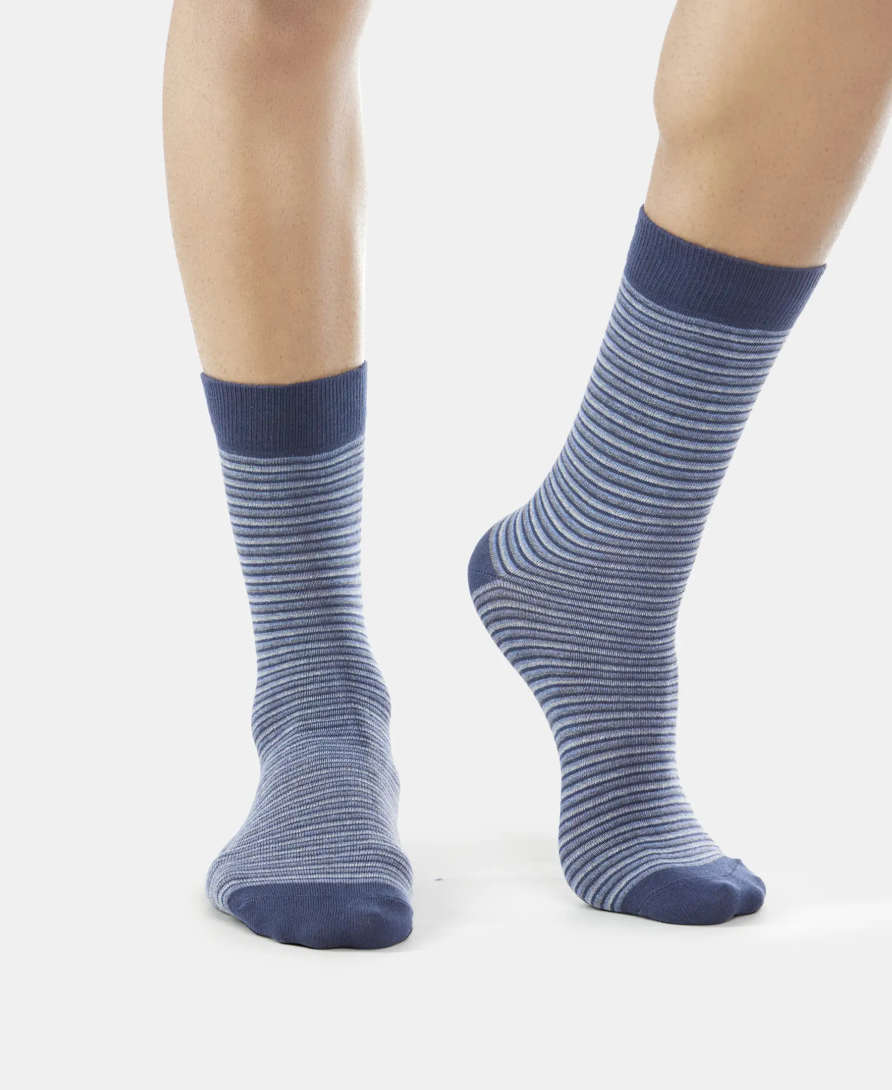 Compact Cotton Elastane Stretch Crew Length Socks with StayFresh Treatment - Navy (Pack of 3) - Image 7