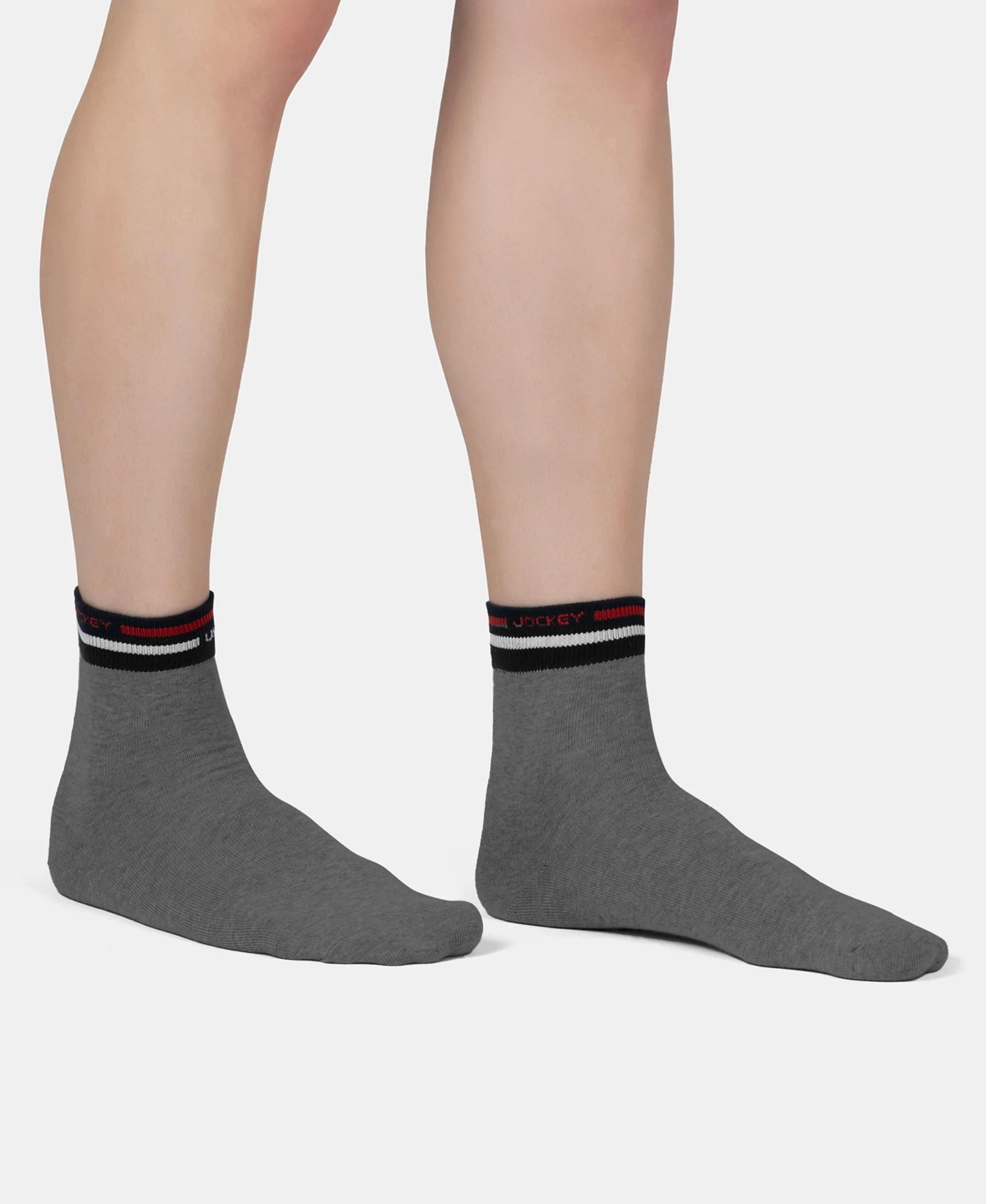 Compact Cotton Elastane Stretch Ankle Length Socks with StayFresh Treatment - Charcoal Melange - Image 3