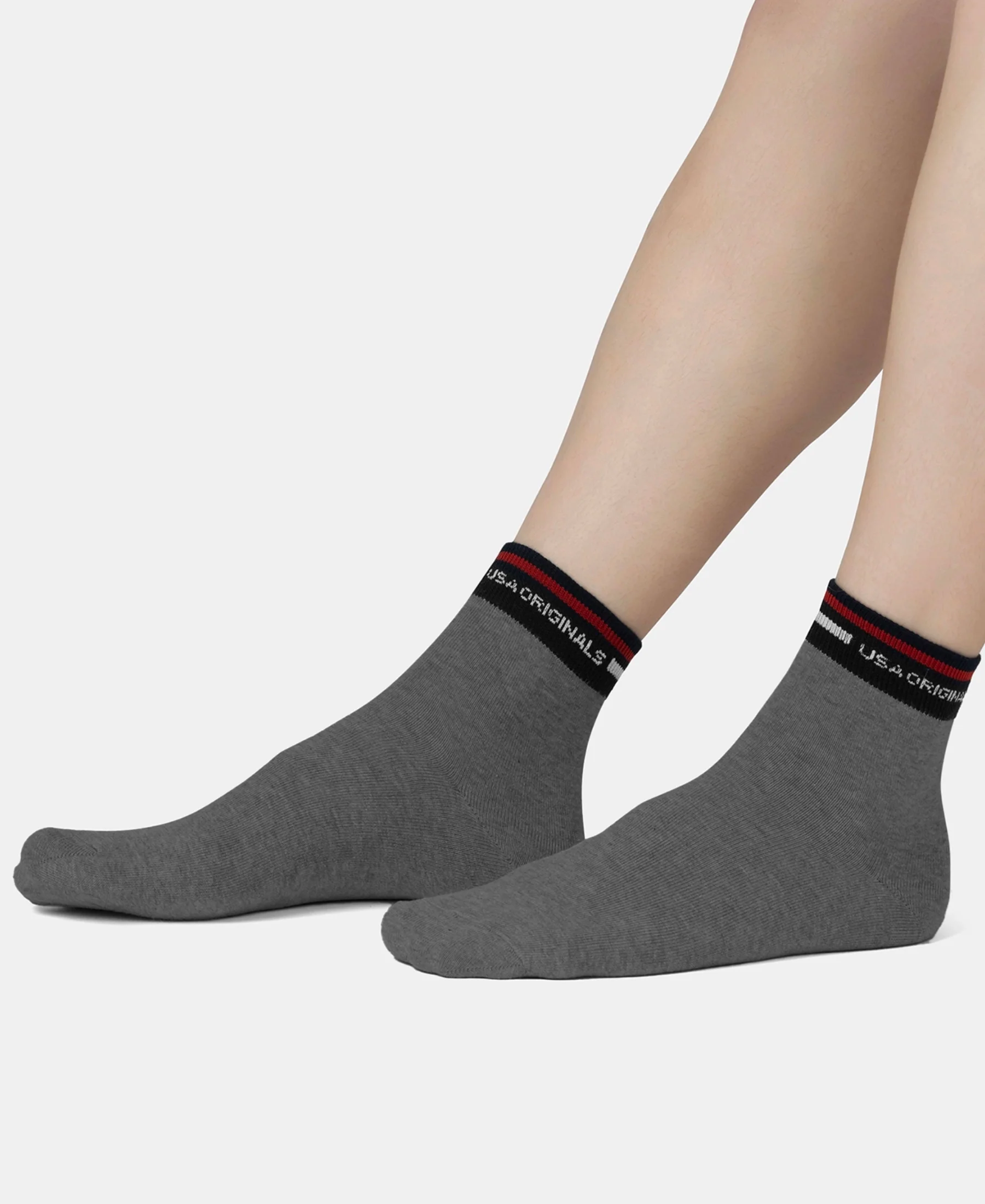 Compact Cotton Elastane Stretch Ankle Length Socks with StayFresh Treatment - Charcoal Melange - Image 8