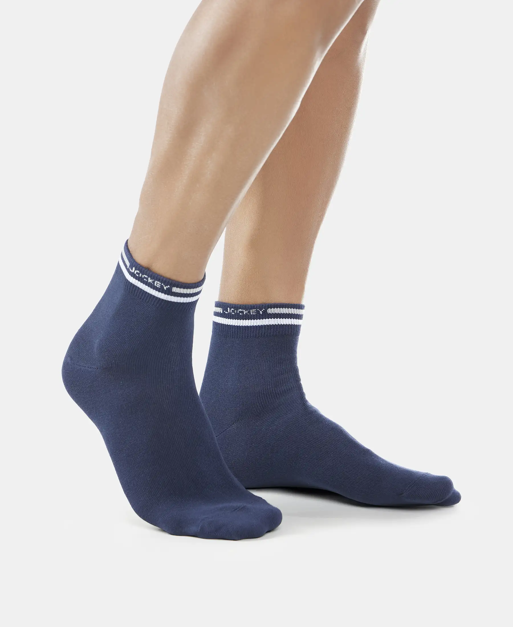 Compact Cotton Elastane Stretch Ankle Length Socks with StayFresh Treatment - Navy (Pack of 2) - Image 3