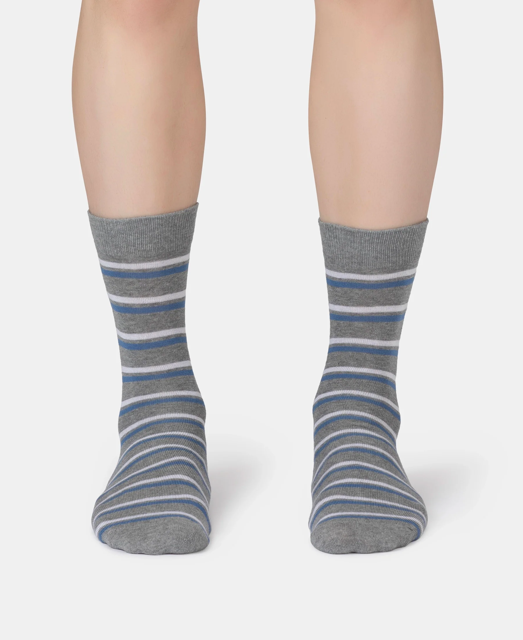 Compact Cotton Elastane Stretch Crew Length Socks With StayFresh Treatment - Mid Grey Melange - Image 2