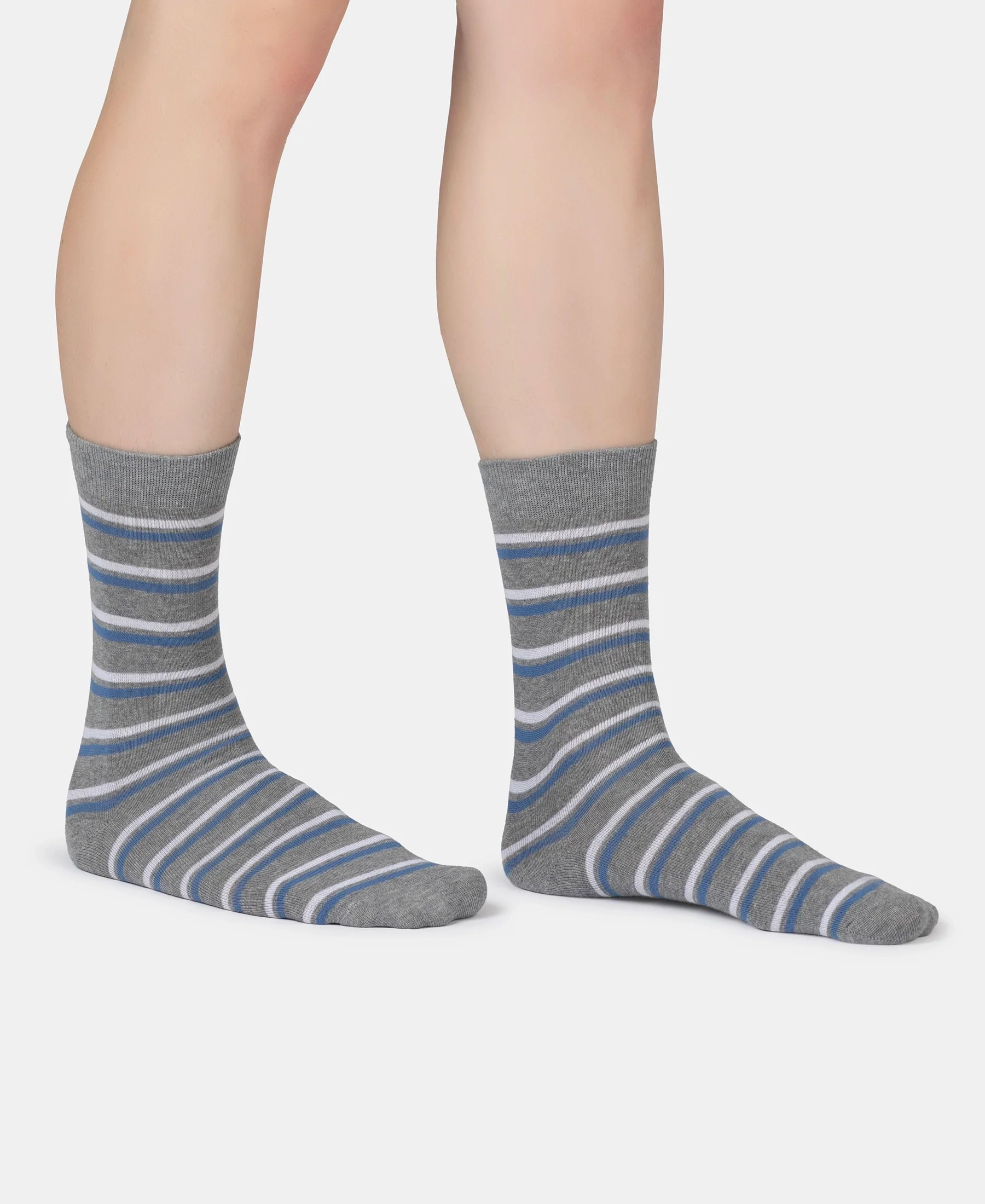 Compact Cotton Elastane Stretch Crew Length Socks With StayFresh Treatment - Mid Grey Melange - Image 3
