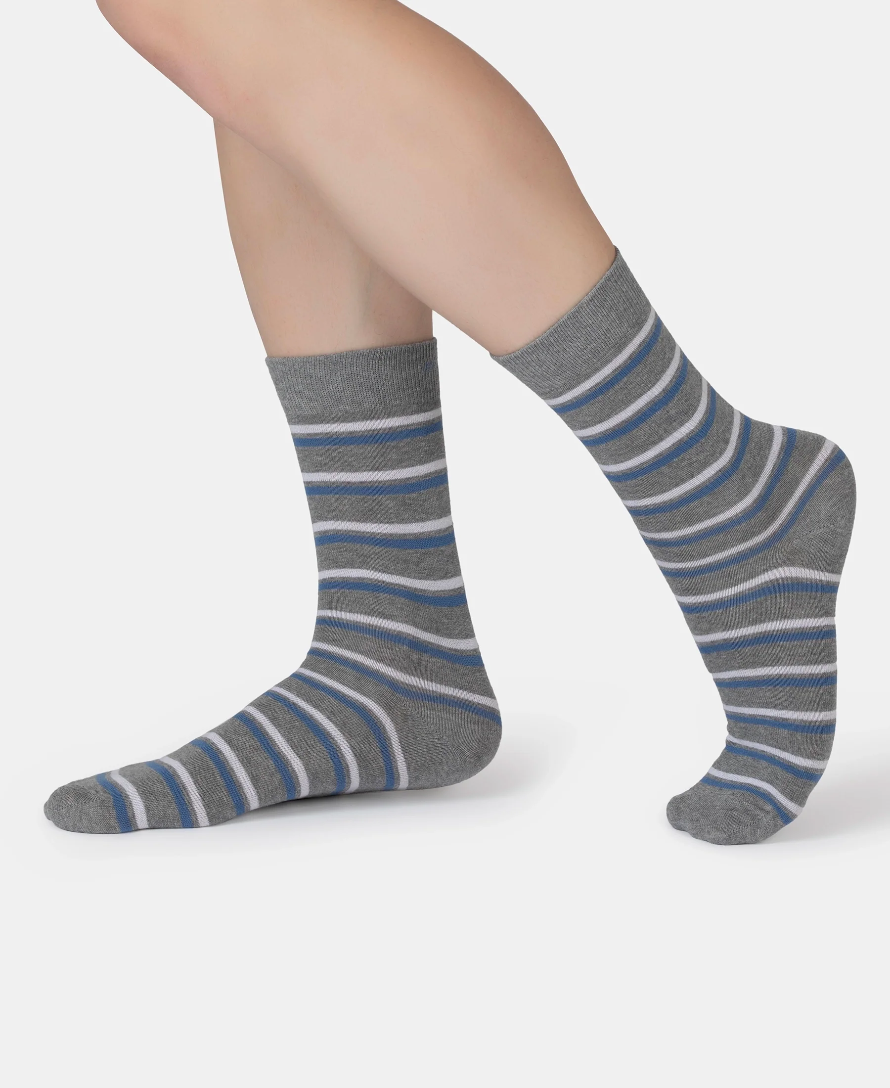 Compact Cotton Elastane Stretch Crew Length Socks With StayFresh Treatment - Mid Grey Melange - Image 6