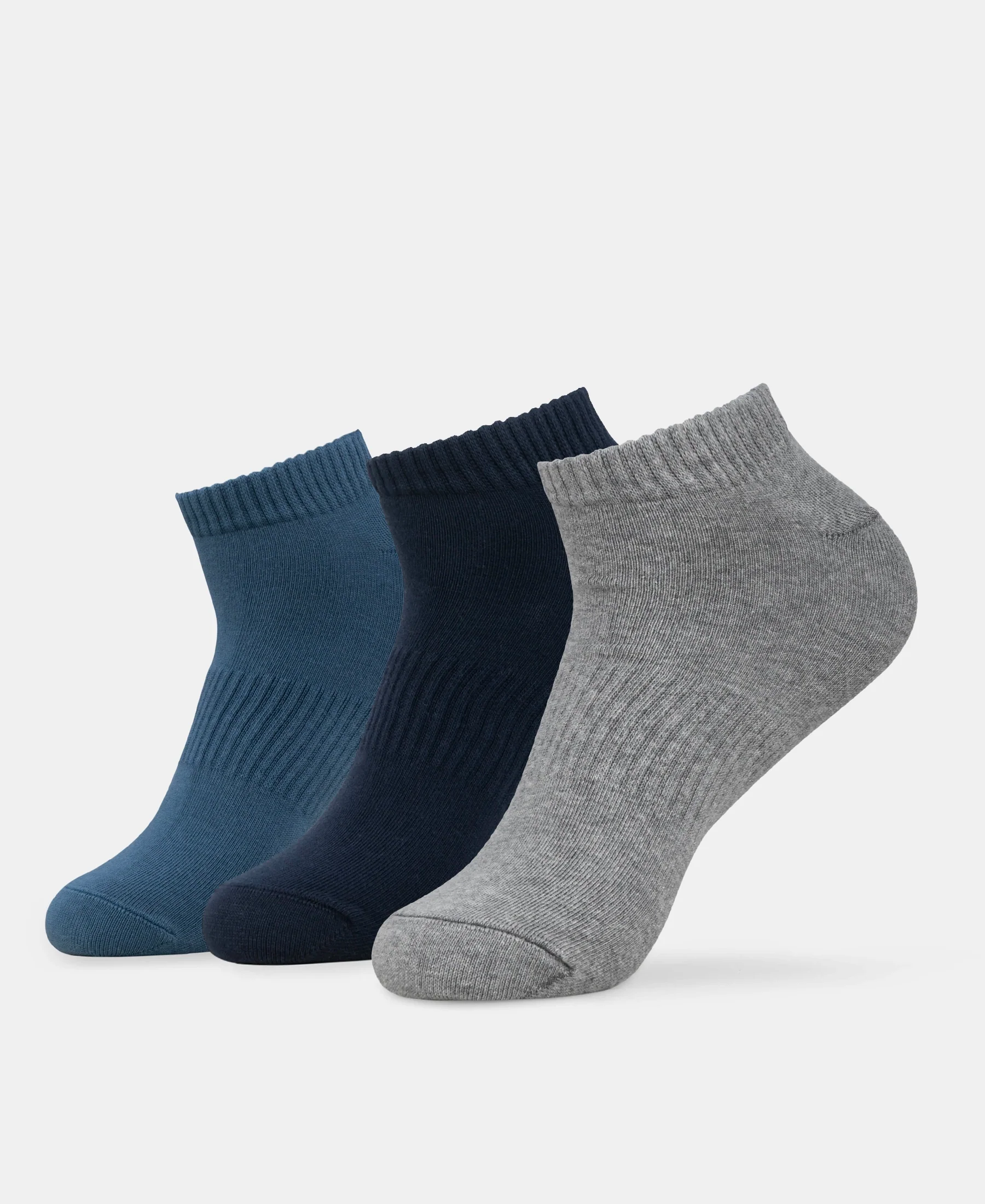 Compact Cotton Elastane Stretch Low Show Socks With StayFresh Treatment - Navy, Grey Melange & Stellar (Pack of 3) - Image 5