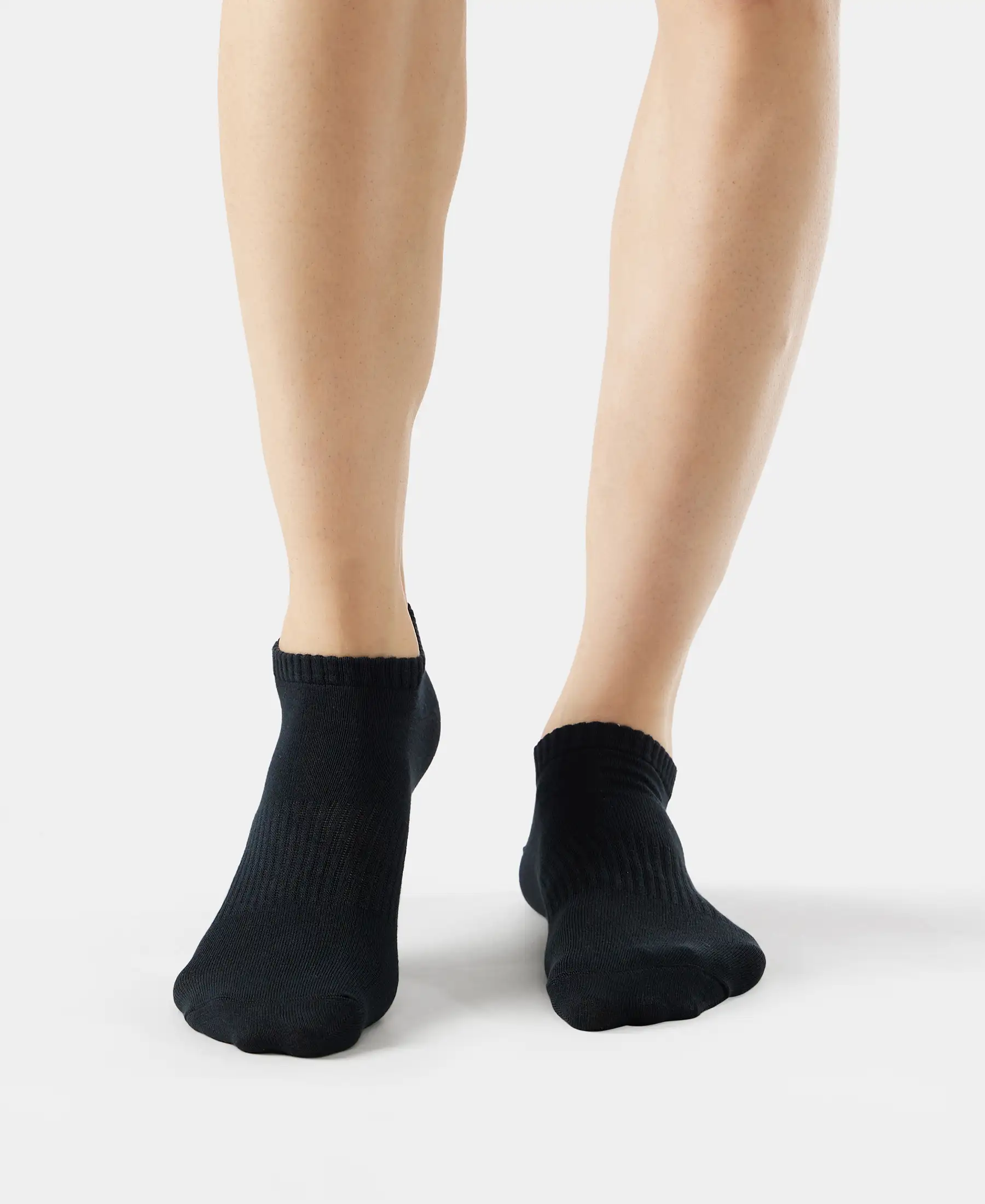 Compact Cotton Elastane Stretch Low Show Socks With StayFresh Treatment - Black/Charcoal Melange/Navy Melange (Pack of 3) - Image 2