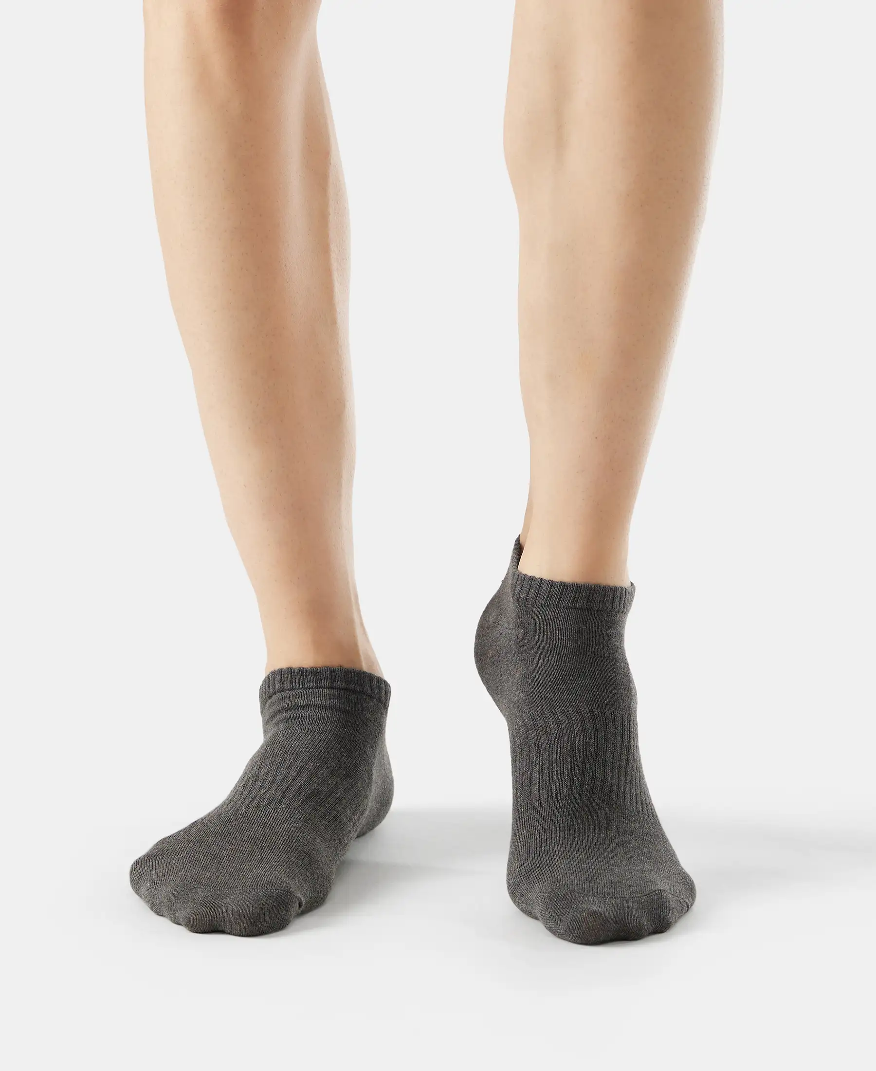 Compact Cotton Elastane Stretch Low Show Socks With StayFresh Treatment - Black/Charcoal Melange/Navy Melange (Pack of 3) - Image 3
