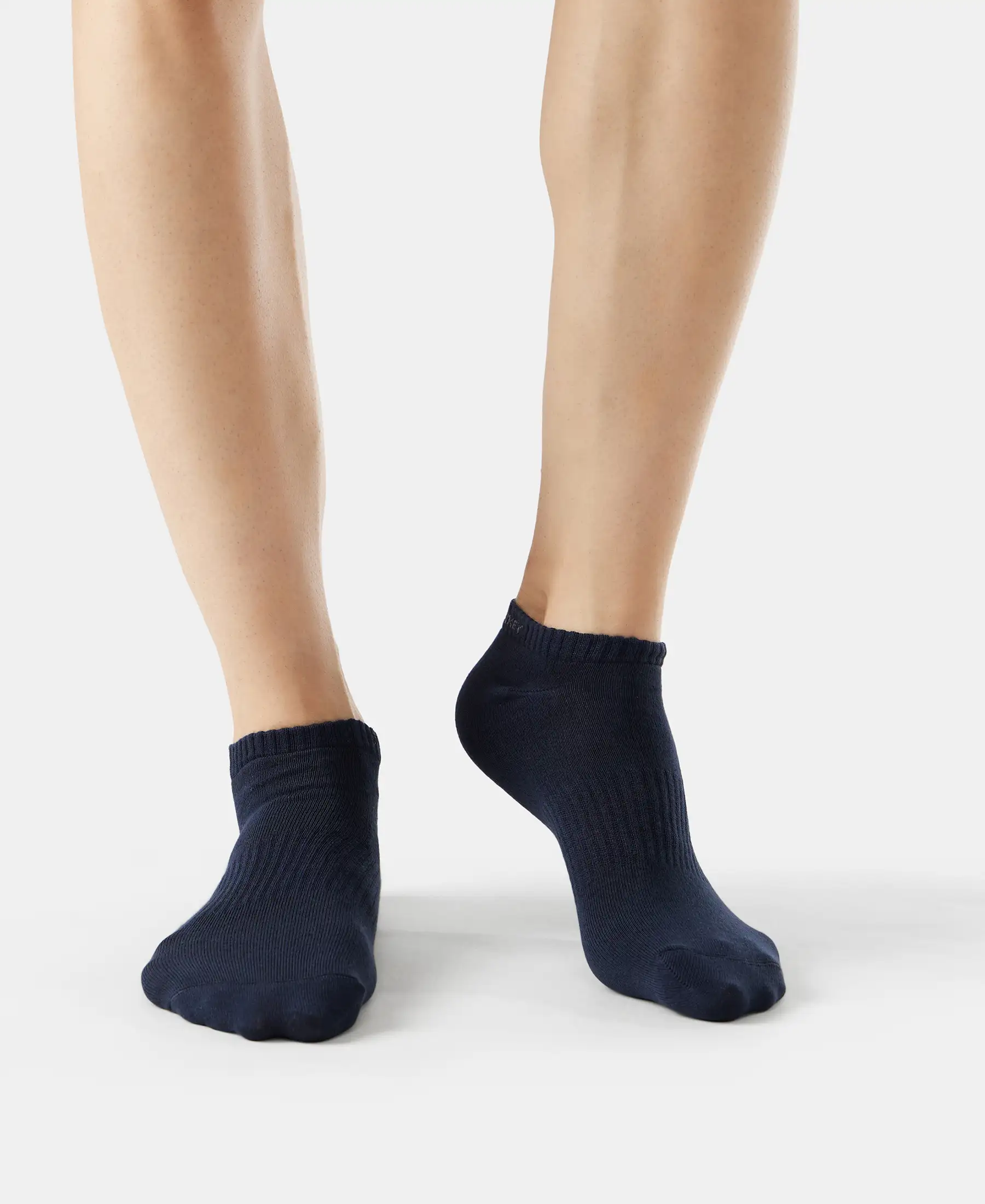 Compact Cotton Elastane Stretch Low Show Socks With StayFresh Treatment - Black/Charcoal Melange/Navy Melange (Pack of 3) - Image 4