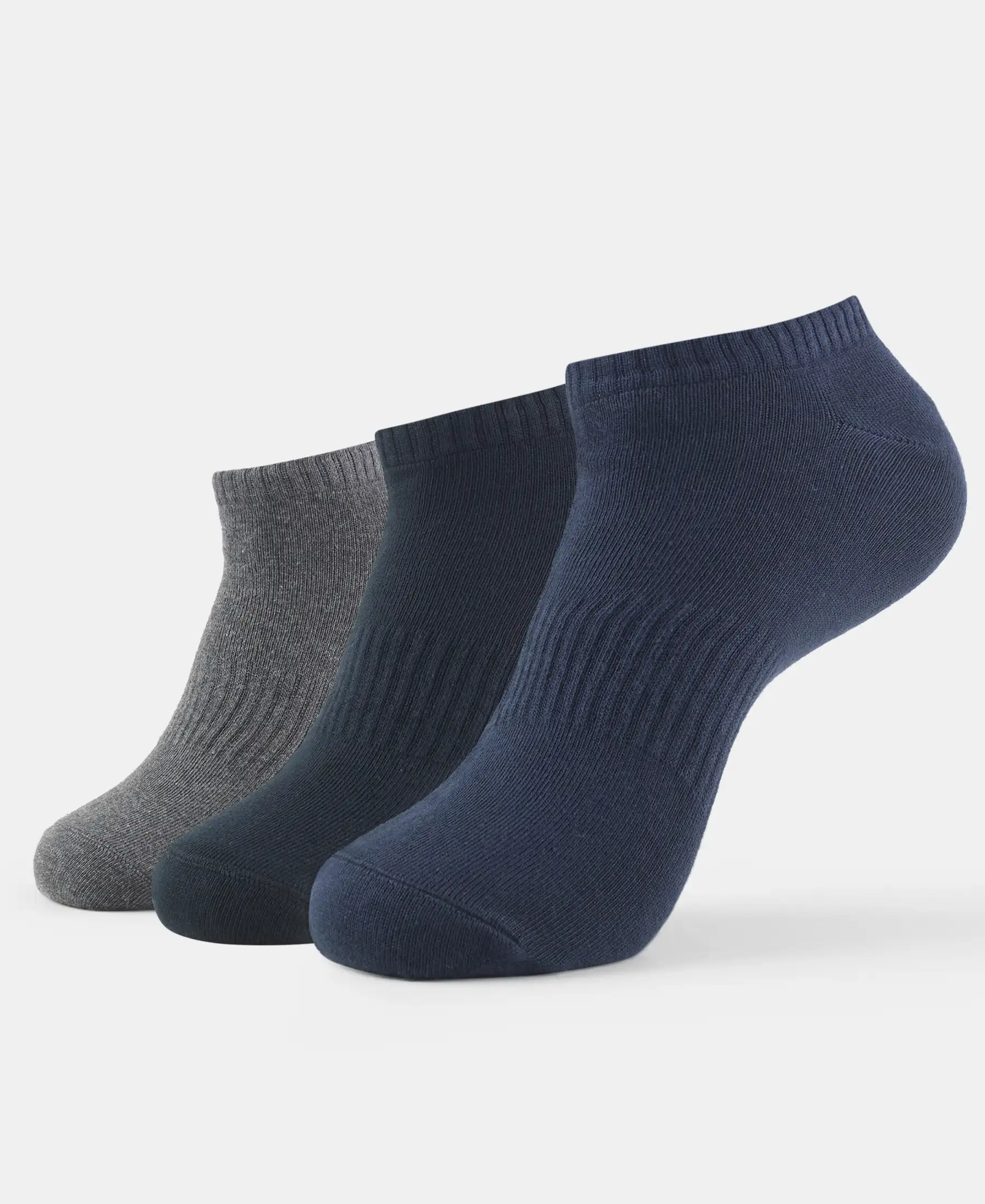 Compact Cotton Elastane Stretch Low Show Socks With StayFresh Treatment - Black/Charcoal Melange/Navy Melange (Pack of 3) - Image 5