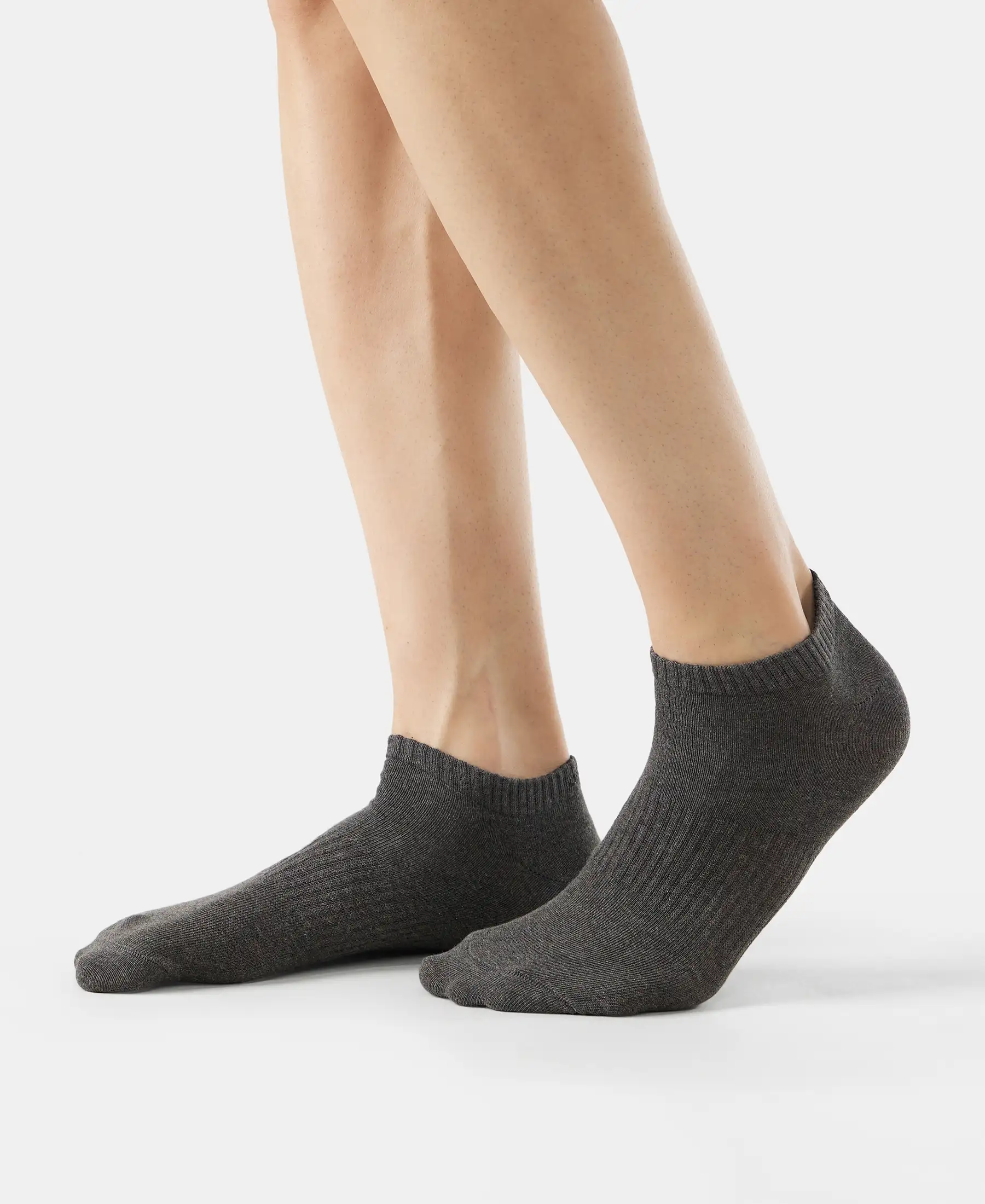 Compact Cotton Elastane Stretch Low Show Socks With StayFresh Treatment - Black/Charcoal Melange/Navy Melange (Pack of 3) - Image 7