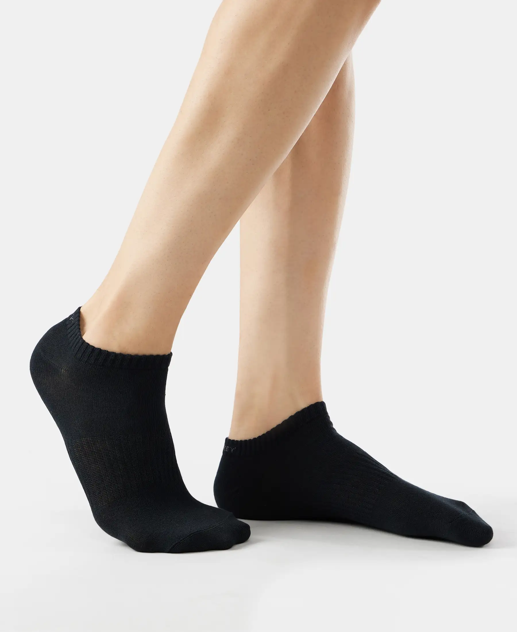 Compact Cotton Elastane Stretch Low Show Socks With StayFresh Treatment - Black/Charcoal Melange/Navy Melange (Pack of 3) - Image 9