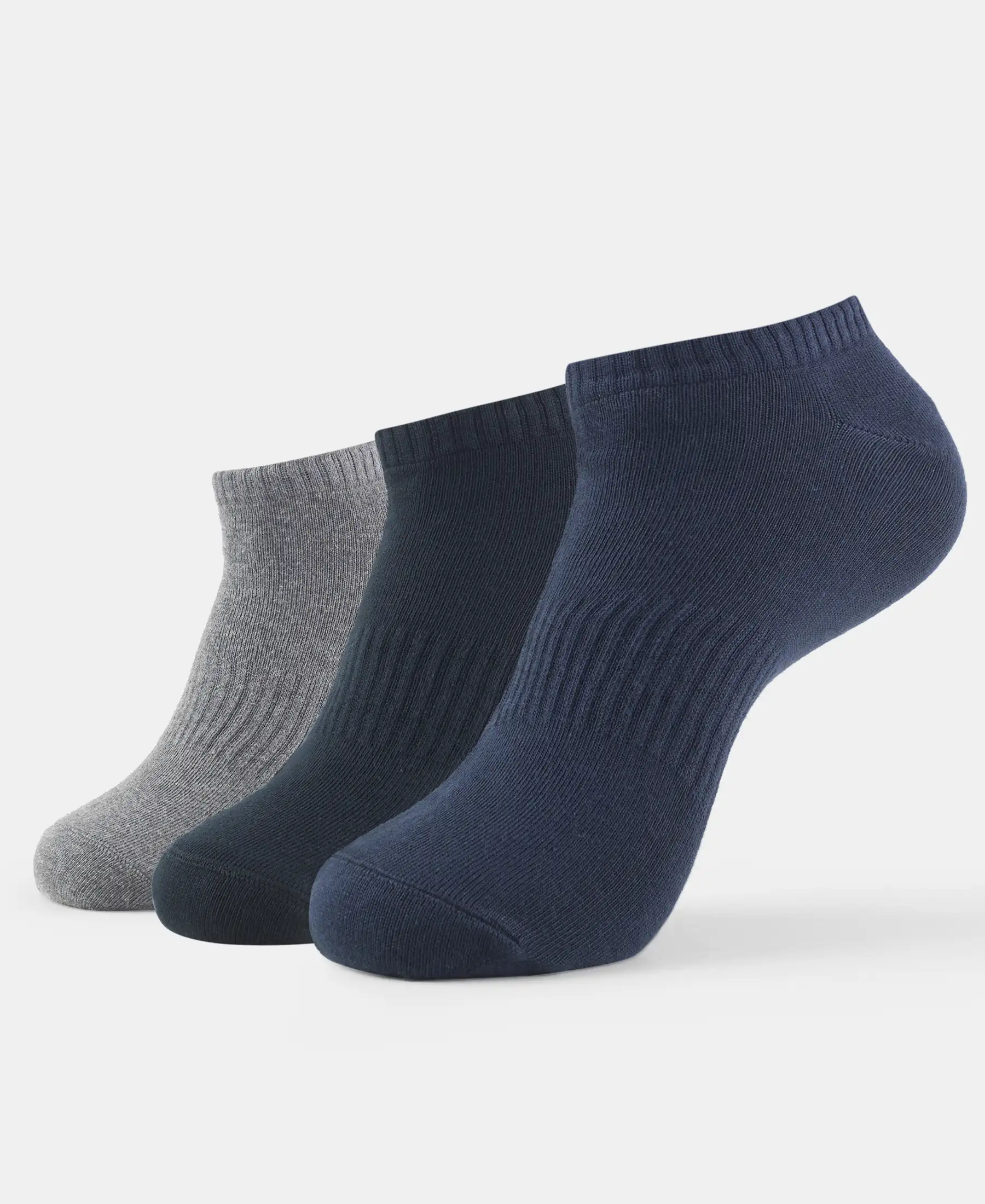 Compact Cotton Elastane Stretch Low Show Socks With StayFresh Treatment - Black/Grey Melange/Navy Melange (Pack of 3)