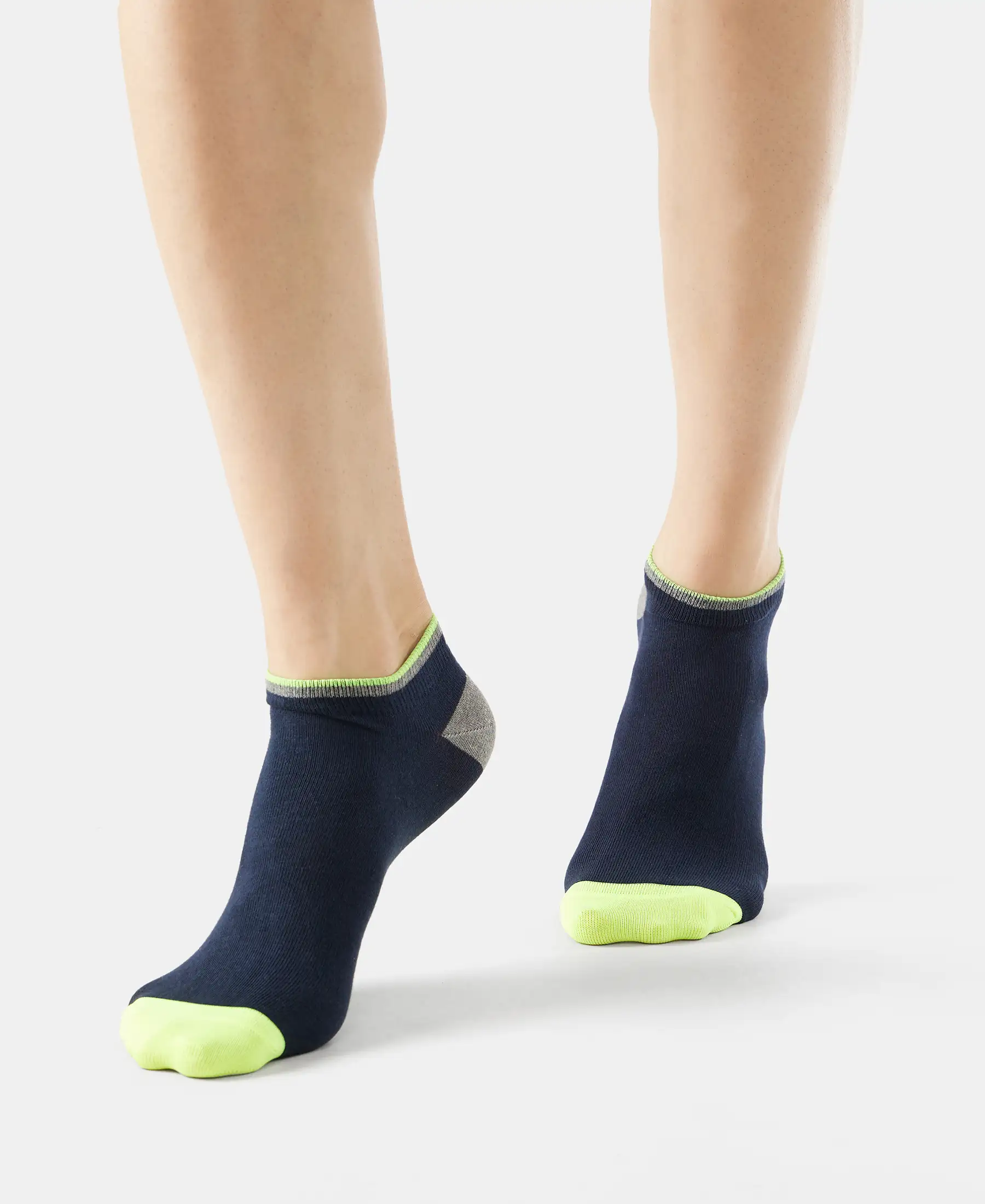 Compact Cotton Elastane Stretch Low Show Socks With StayFresh Treatment - Navy (Pack of 2) - Image 2