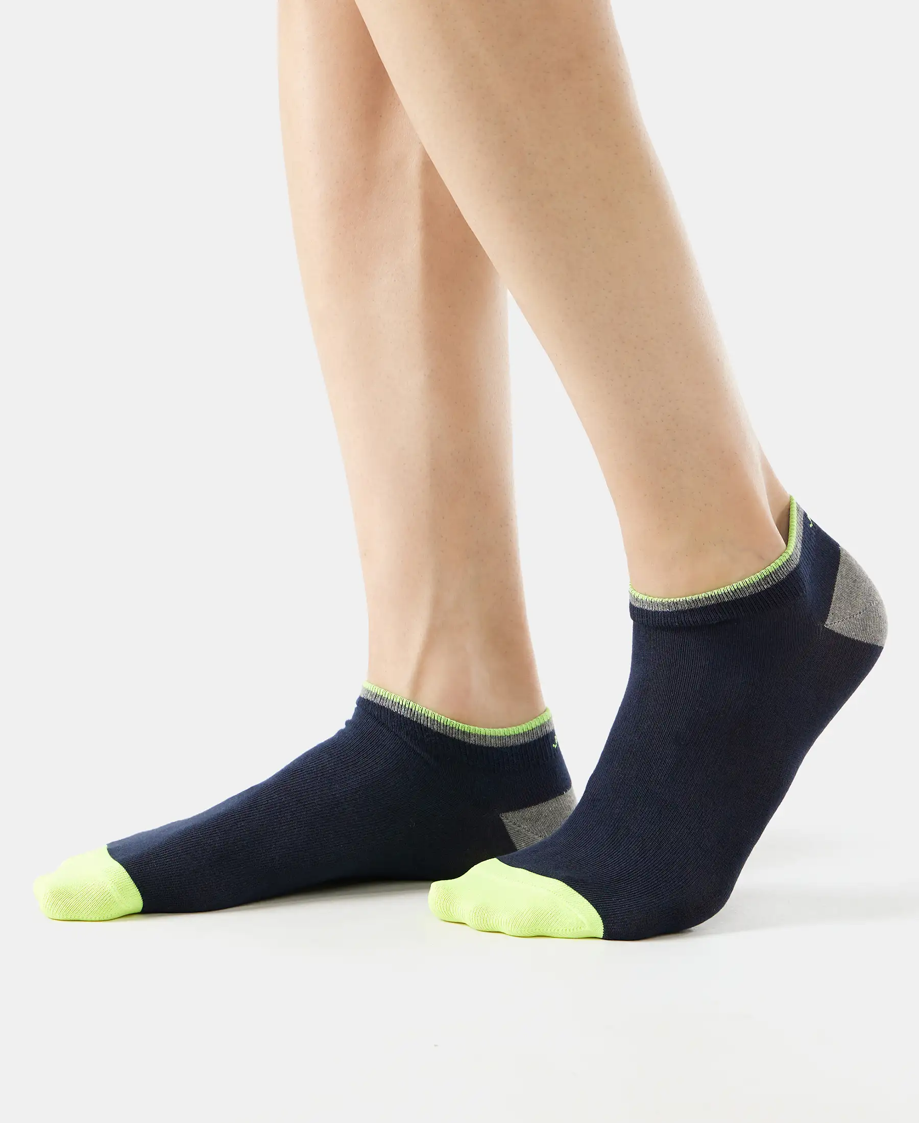 Compact Cotton Elastane Stretch Low Show Socks With StayFresh Treatment - Navy (Pack of 2) - Image 4