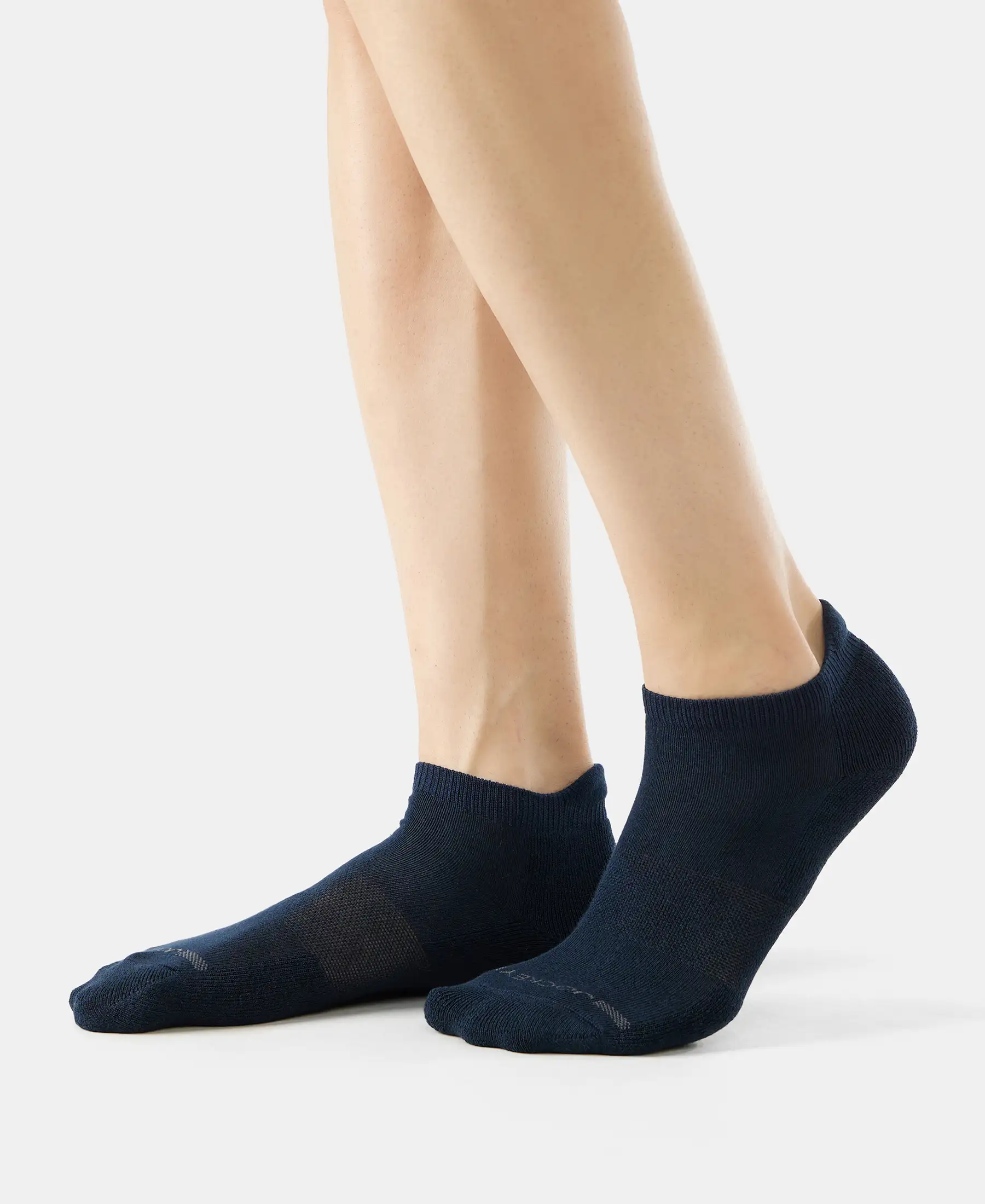 Compact Cotton Elastane Stretch Low Show Socks with StayFresh Treatment - Navy (Pack of 2) - Image 3