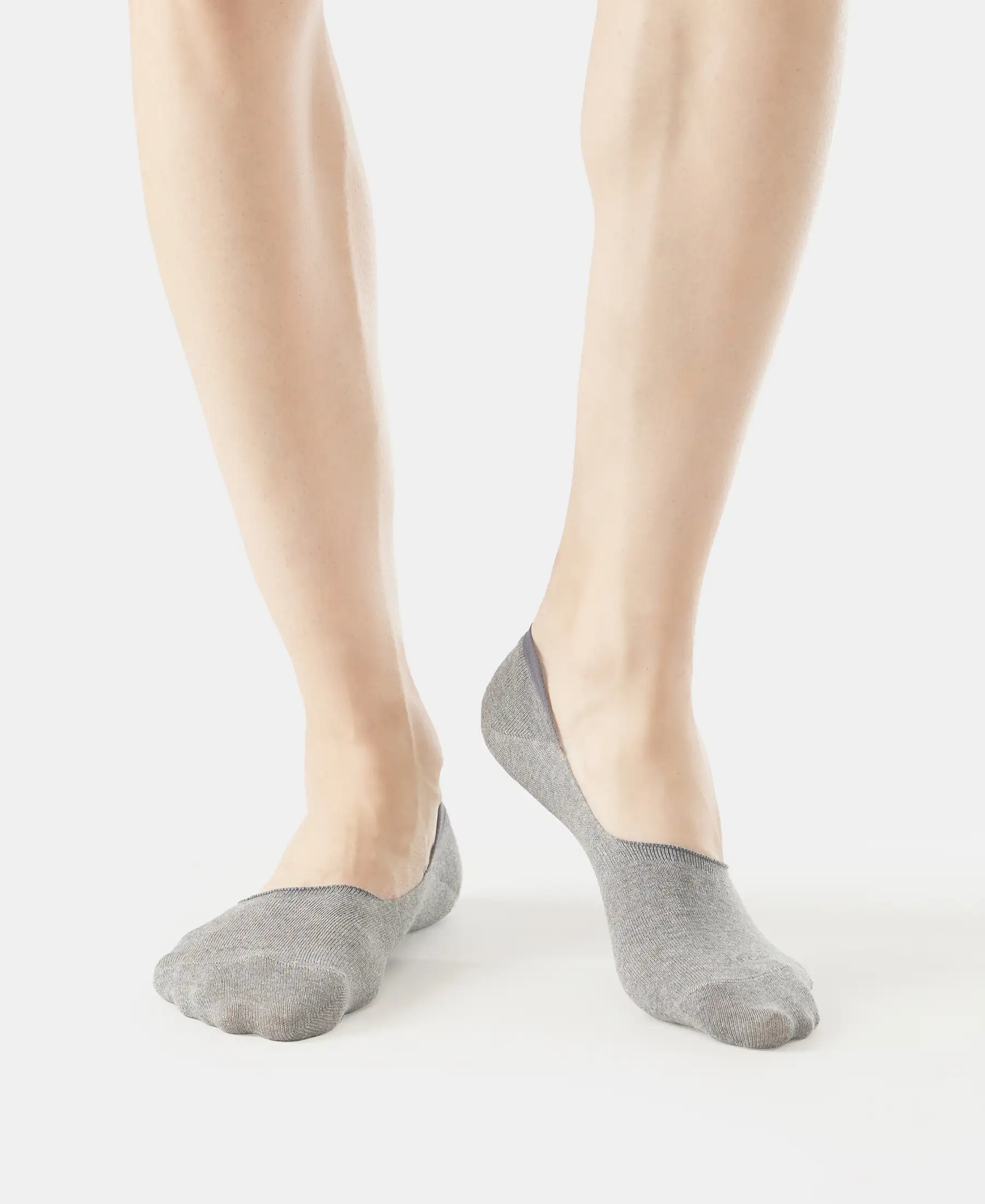 Compact Cotton Elastane Stretch No Show Socks With StayFresh Treatment - Mid Grey Melange (Pack of 2) - Image 2