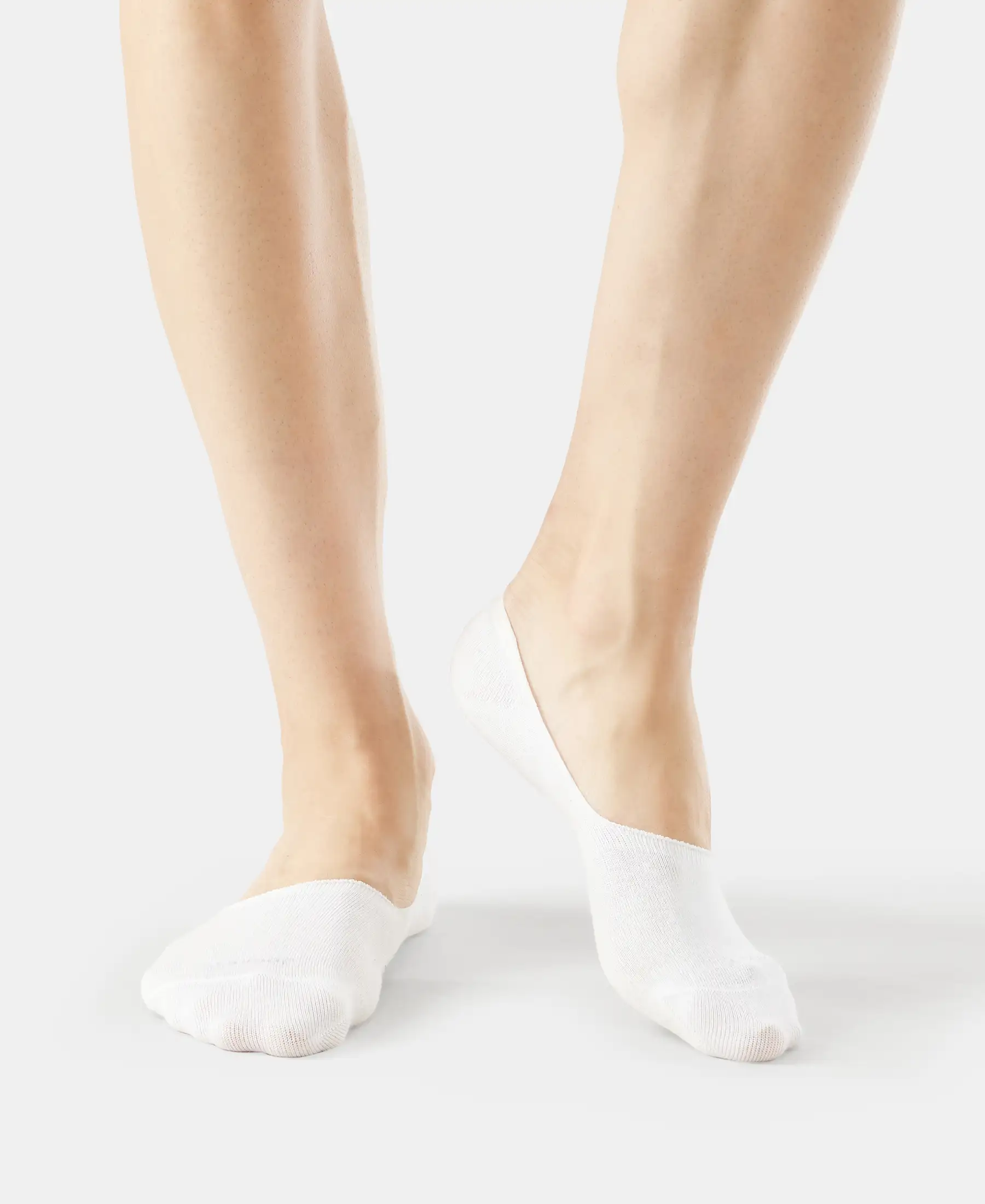 Compact Cotton Elastane Stretch No Show Socks With StayFresh Treatment - White (Pack of 2) - Image 2
