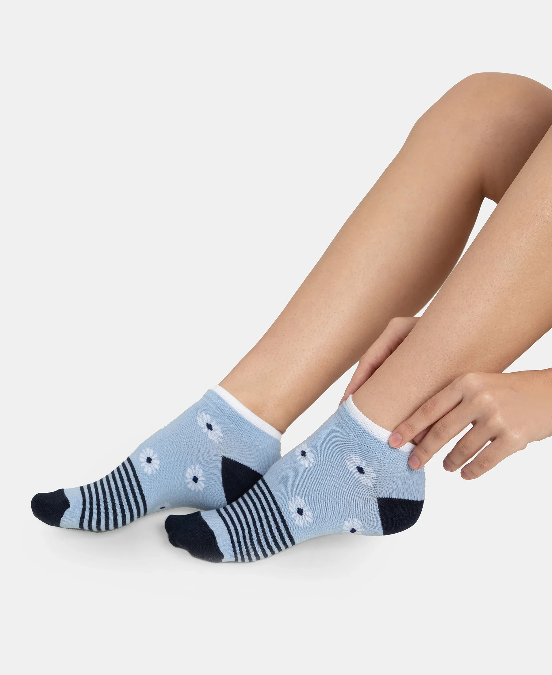 Compact Cotton Stretch Low Show Socks with StayFresh Treatment - Navy & Chambray Blue (Pack of 2) - Image 7