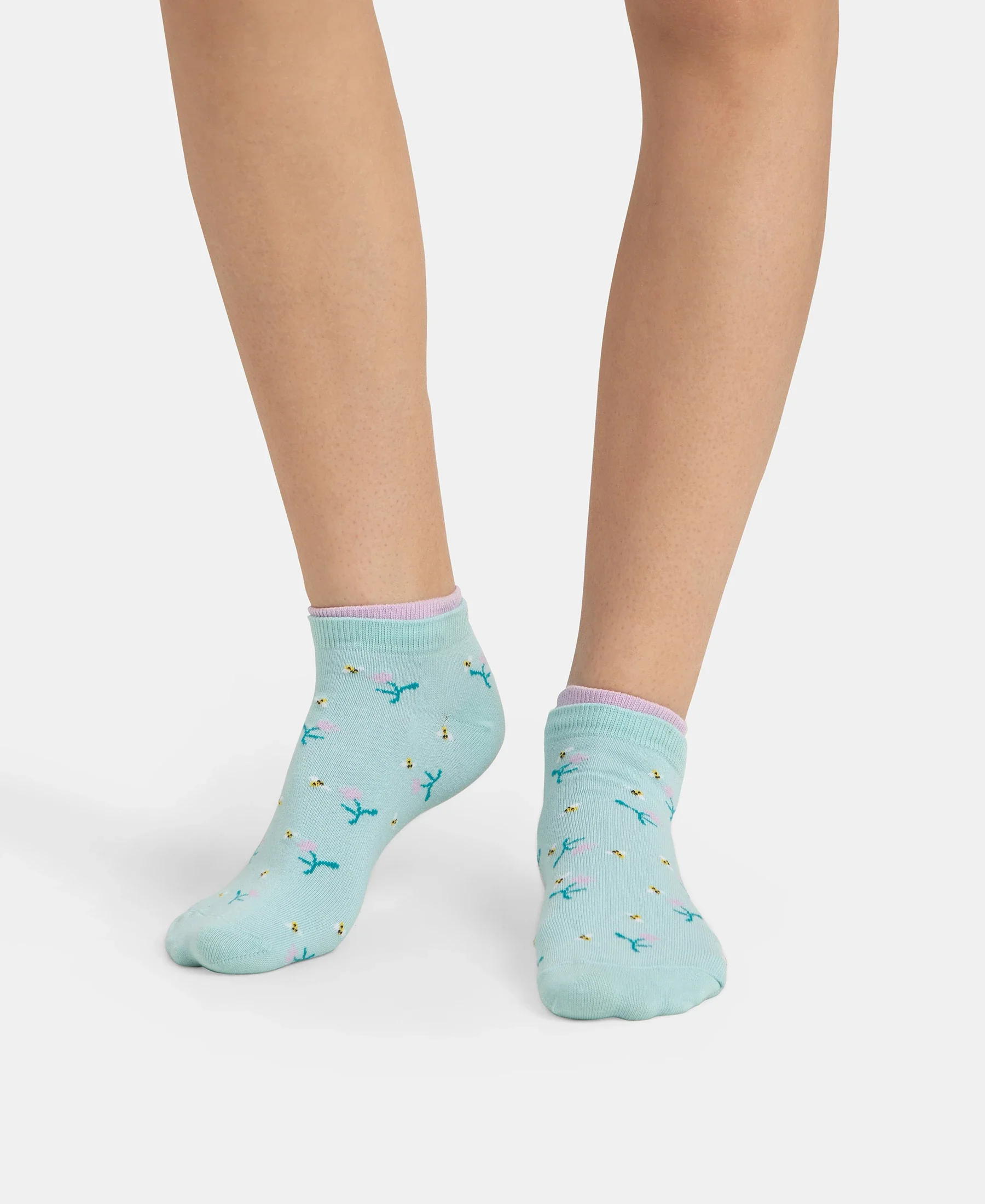 Compact Cotton Stretch Low Show Socks with StayFresh Treatment - Orchid Bloom & Pastel Turquiose (Pack of 2) - Image 2