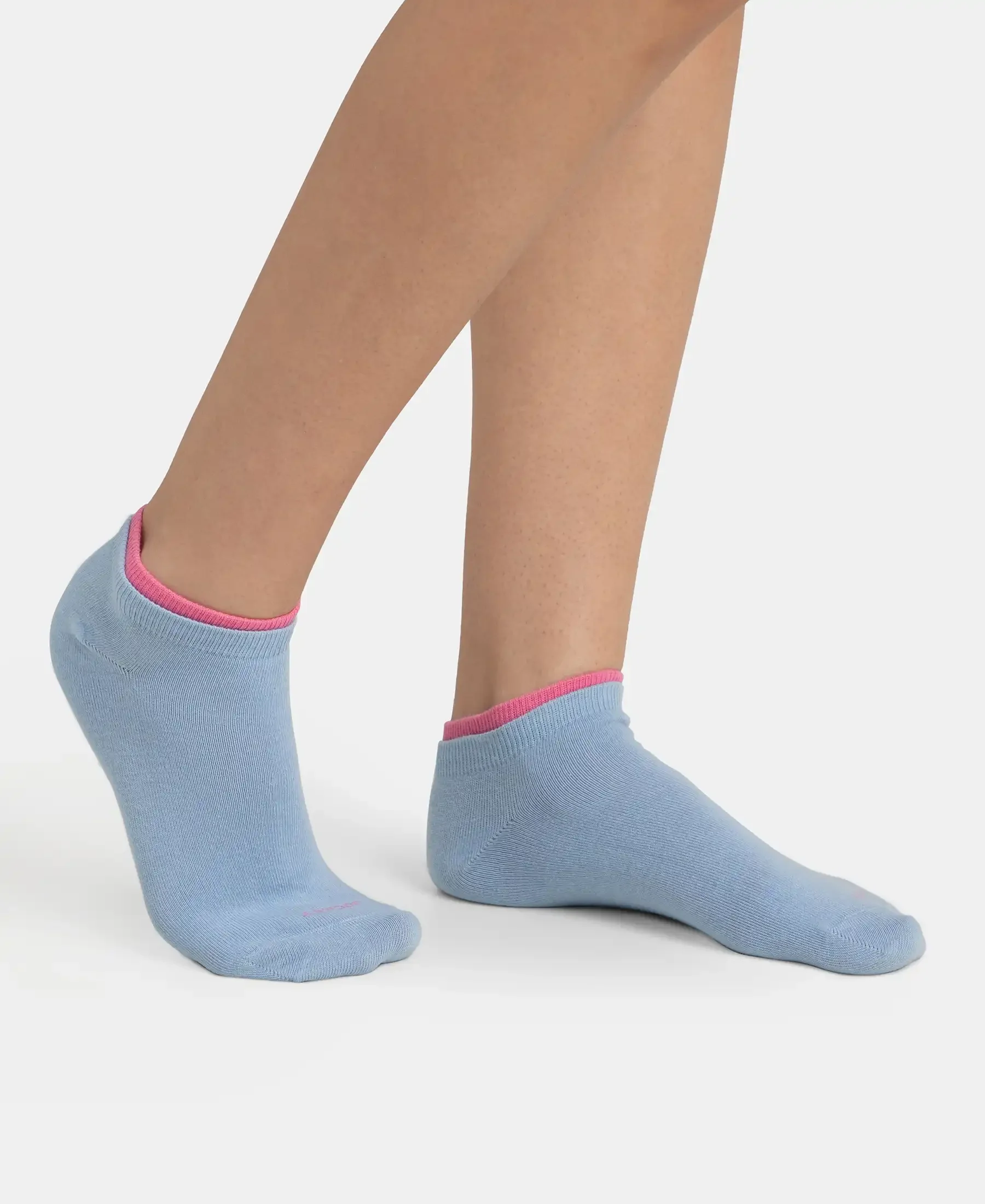 Compact Cotton Stretch Solid Low Show Socks with Stay Fresh Treatment - Aurora Pink & Chambray Blue (Pack of 2) - Image 3