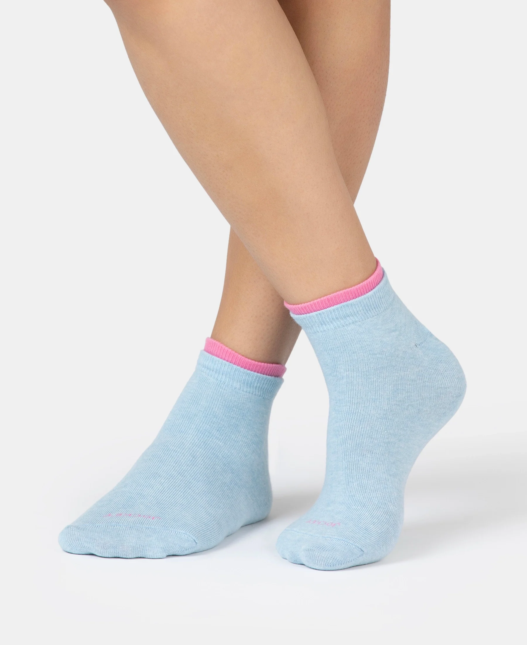 Compact Cotton Stretch Solid Low Show Socks with Stay Fresh Treatment - Sky Melange & Aurora Pink (Pack of 2) - Image 10