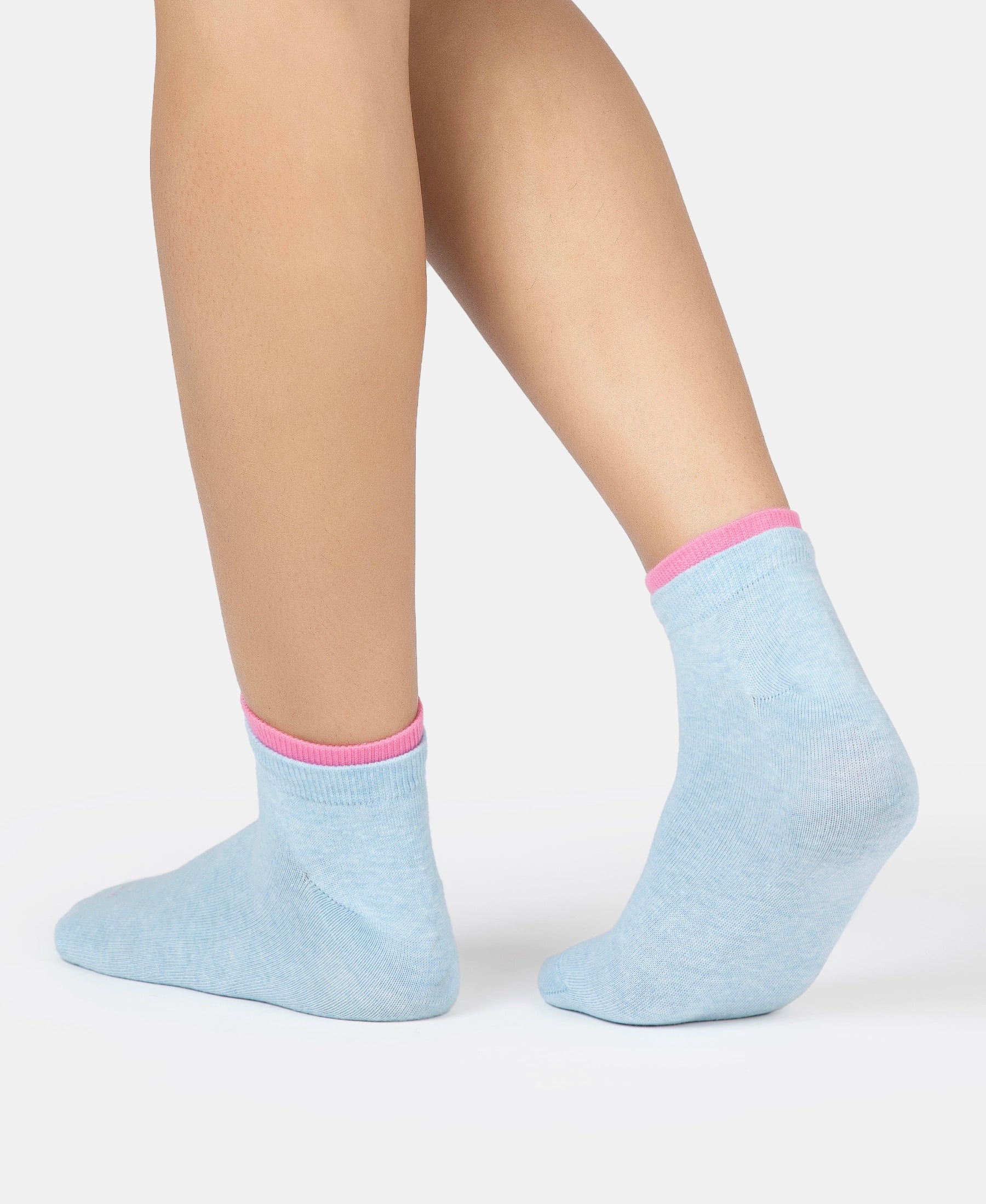 Compact Cotton Stretch Solid Low Show Socks with Stay Fresh Treatment - Sky Melange & Aurora Pink (Pack of 2) - Image 9