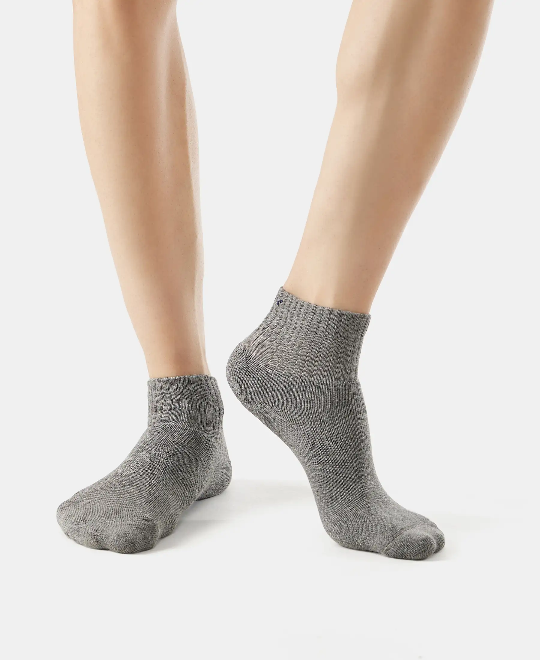 Compact Cotton Terry Ankle Length Socks With StayFresh Treatment - Black/Midgrey Melange/Charcoal Melange (Pack of 3) - Image 2