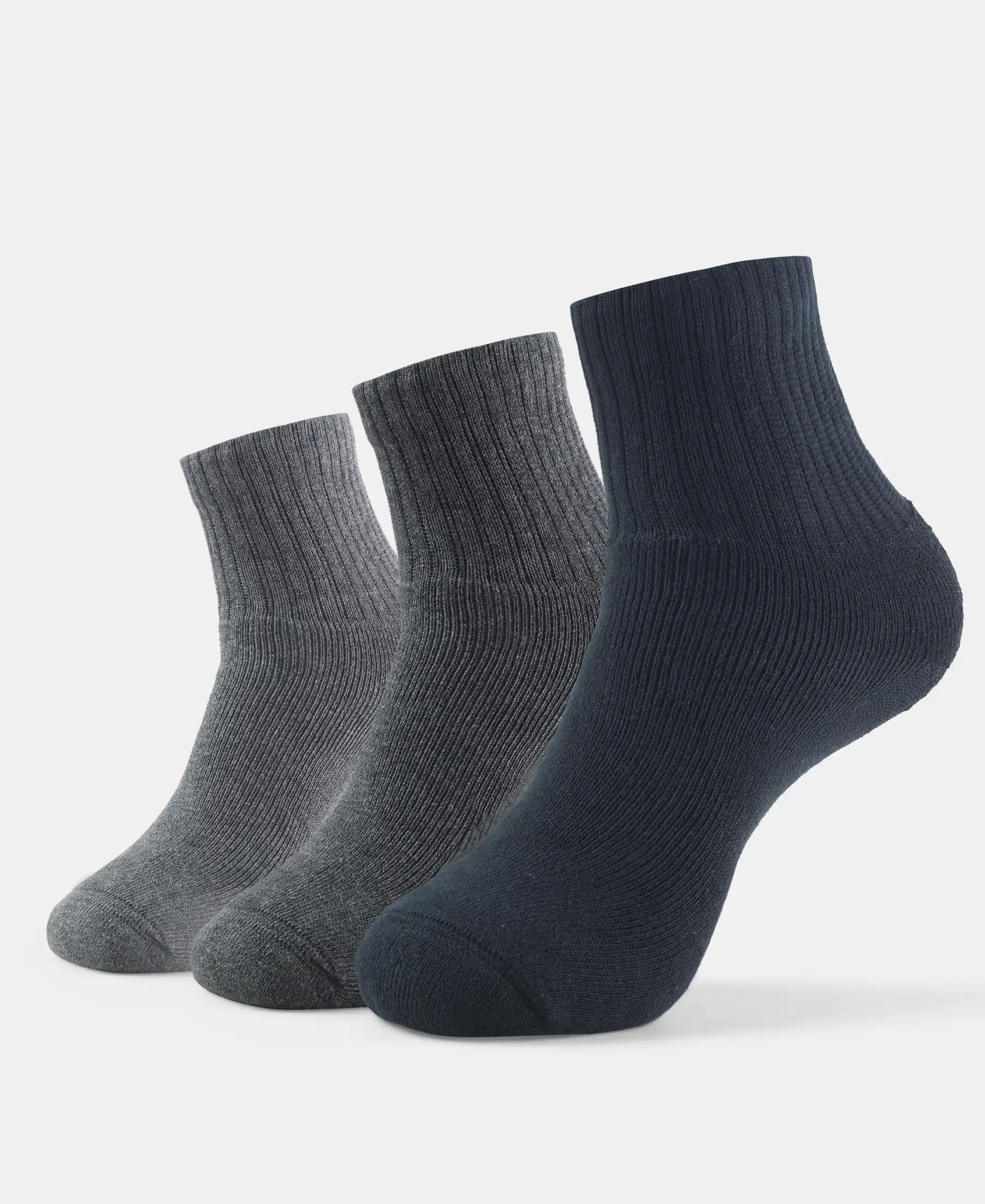 Compact Cotton Terry Ankle Length Socks With StayFresh Treatment - Black/Midgrey Melange/Charcoal Melange (Pack of 3) - Image 4