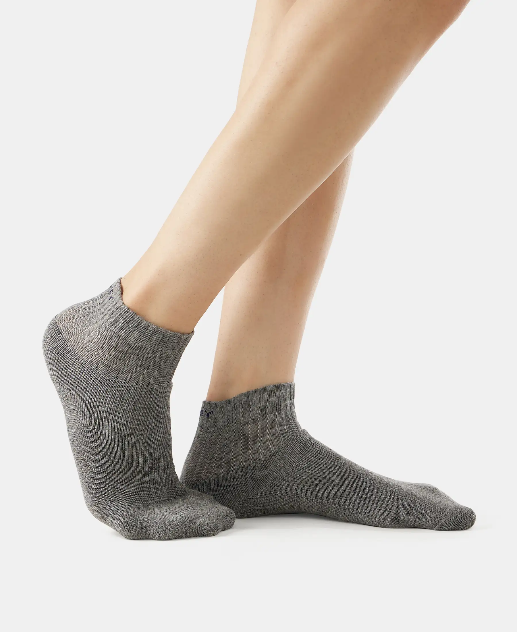 Compact Cotton Terry Ankle Length Socks With StayFresh Treatment - Black/Midgrey Melange/Charcoal Melange (Pack of 3) - Image 6